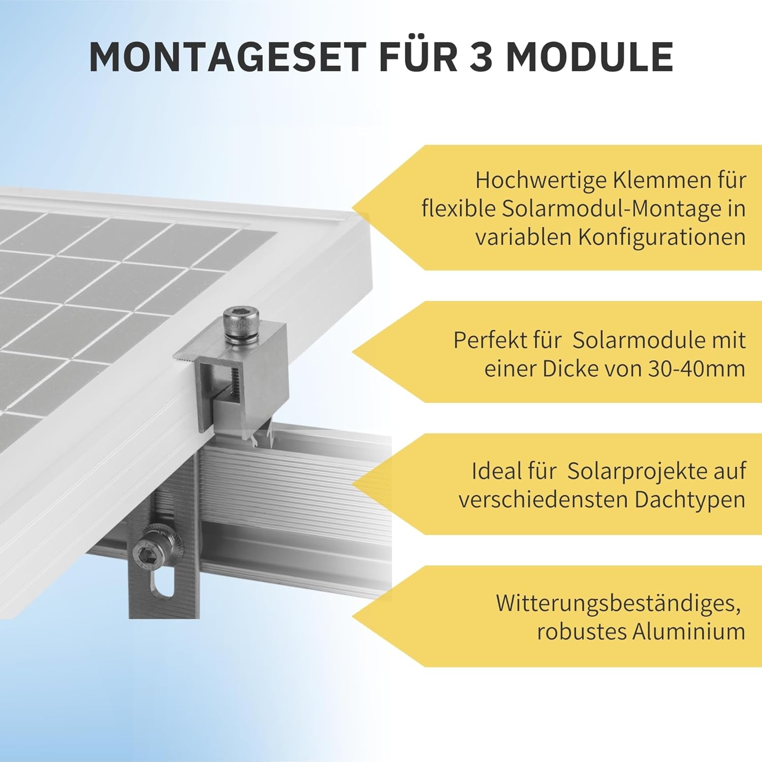 Solar Halterung Ziegeldach I Set für 4 PV Module 30-40mm I silber I Solarmodul Halterung Balkonkraftwerk I Solarmodulbefestigungsset für Ziegeldächer aus Edelstahl I PV-Halterung Montageset