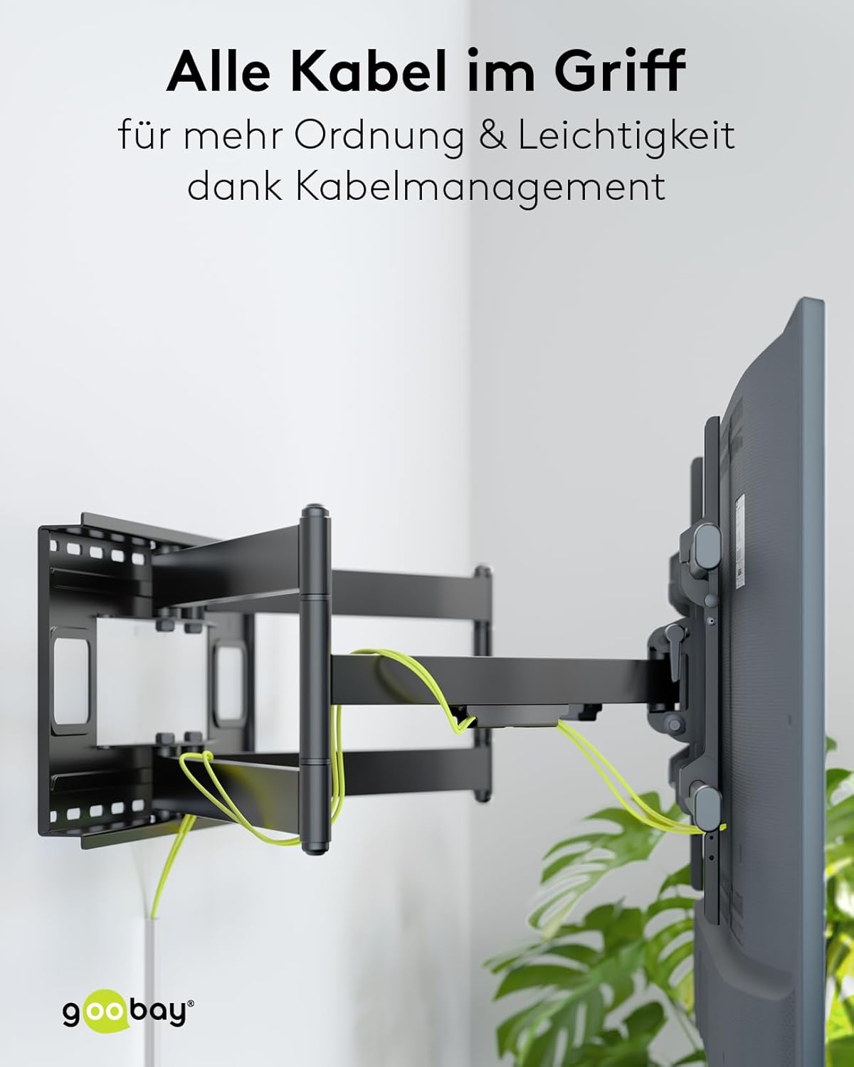 goobay TV-Wandalterung für Fernseher von 43 bis 90 Zoll (109 – 229 cm), TV Halterung, max. 80 kg, ausziehbar bis zu 104,5 cm, voll beweglich (schwenkbar und neigbar)