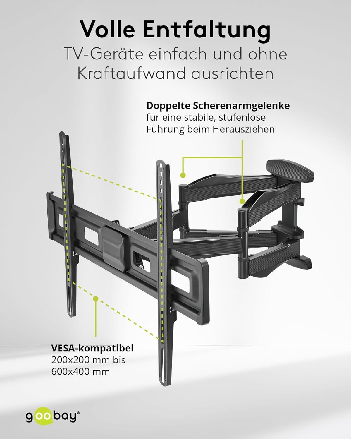 goobay TV-Wandhalterung für Fernseher von 37 bis 80 Zoll (94 – 203 cm), TV Halterung, max. 45 kg, vollbeweglich (schwenkbar und neigbar)