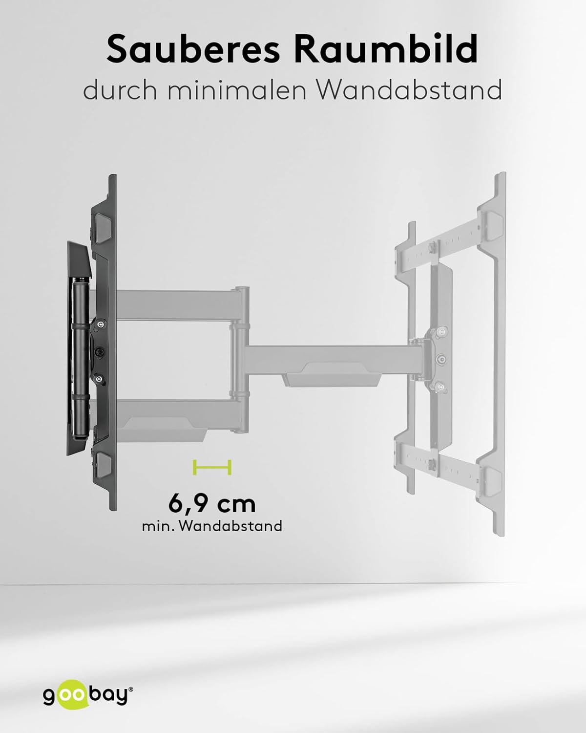 goobay TV-Wandhalterung für Fernseher von 43 bis 90 Zoll (109 – 229 cm), TV Halterung, max. 60 kg, vollbeweglich (schwenkbar, neigbar, seitlich verschiebbar)