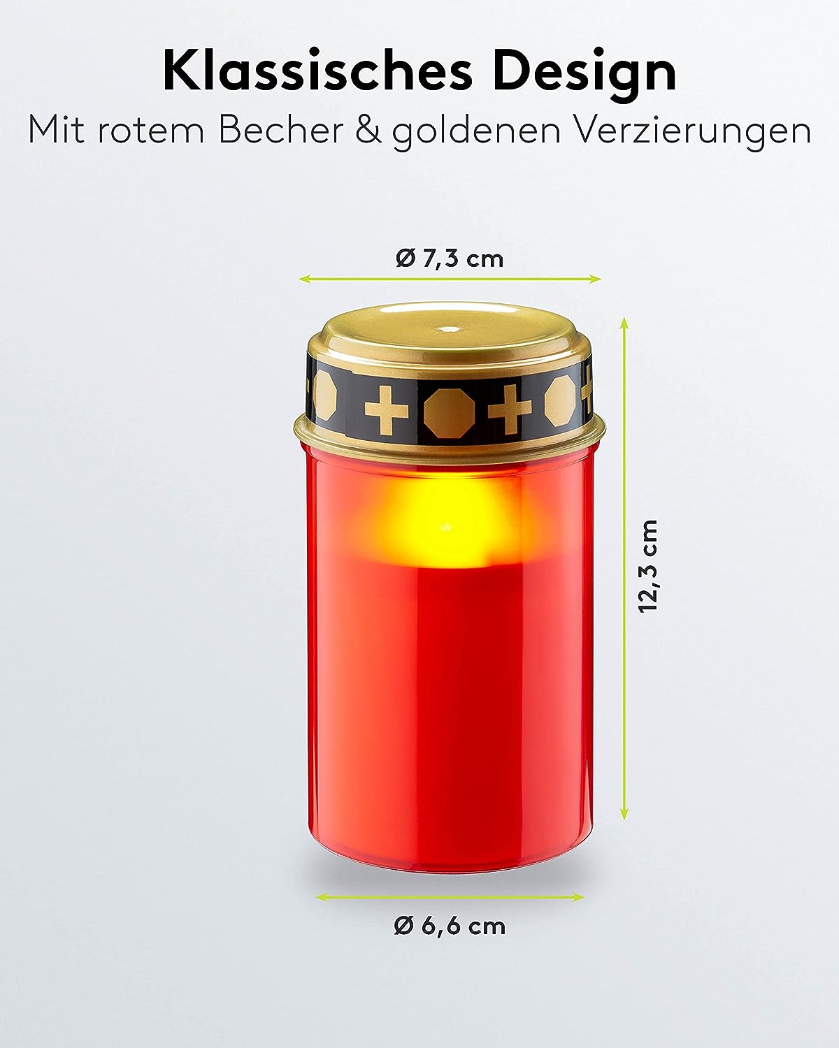LED Grablicht mit Batterie/LED Grabkerzen Outdoor/Friedhof Kerzen/Grablichter/Ewiges Licht/Grablampe/Rot/Batteriebetrieben 2x AA Mignon (Nicht im Lieferumfang enthalten)