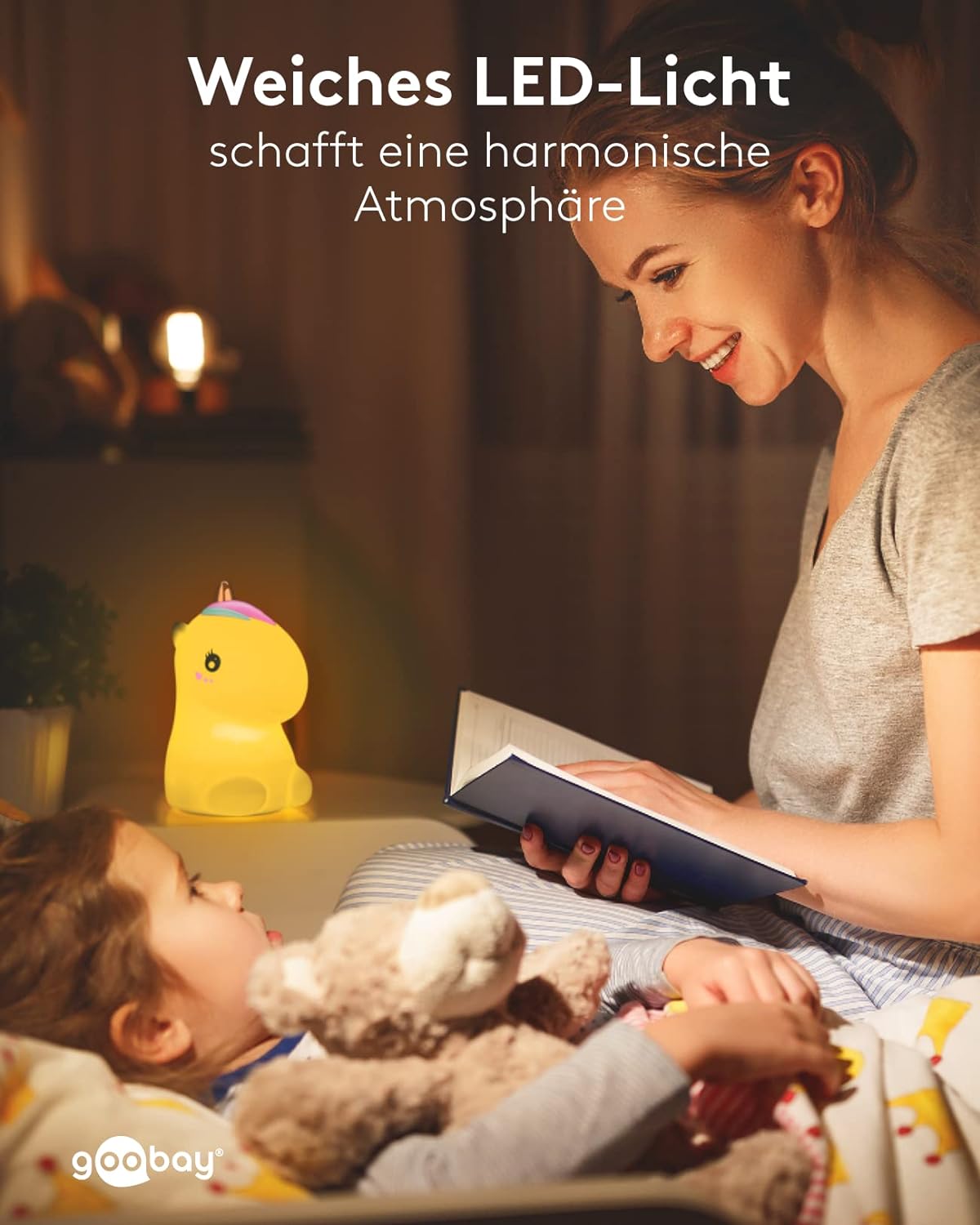 LED Nachtlicht Einhorn/geeignet als Einschlafhilfe, Stilllicht und Kinderzimmer Deko/leuchtet in warmweißem Licht, 7 Farbwechsel und 3 Leuchtmodi