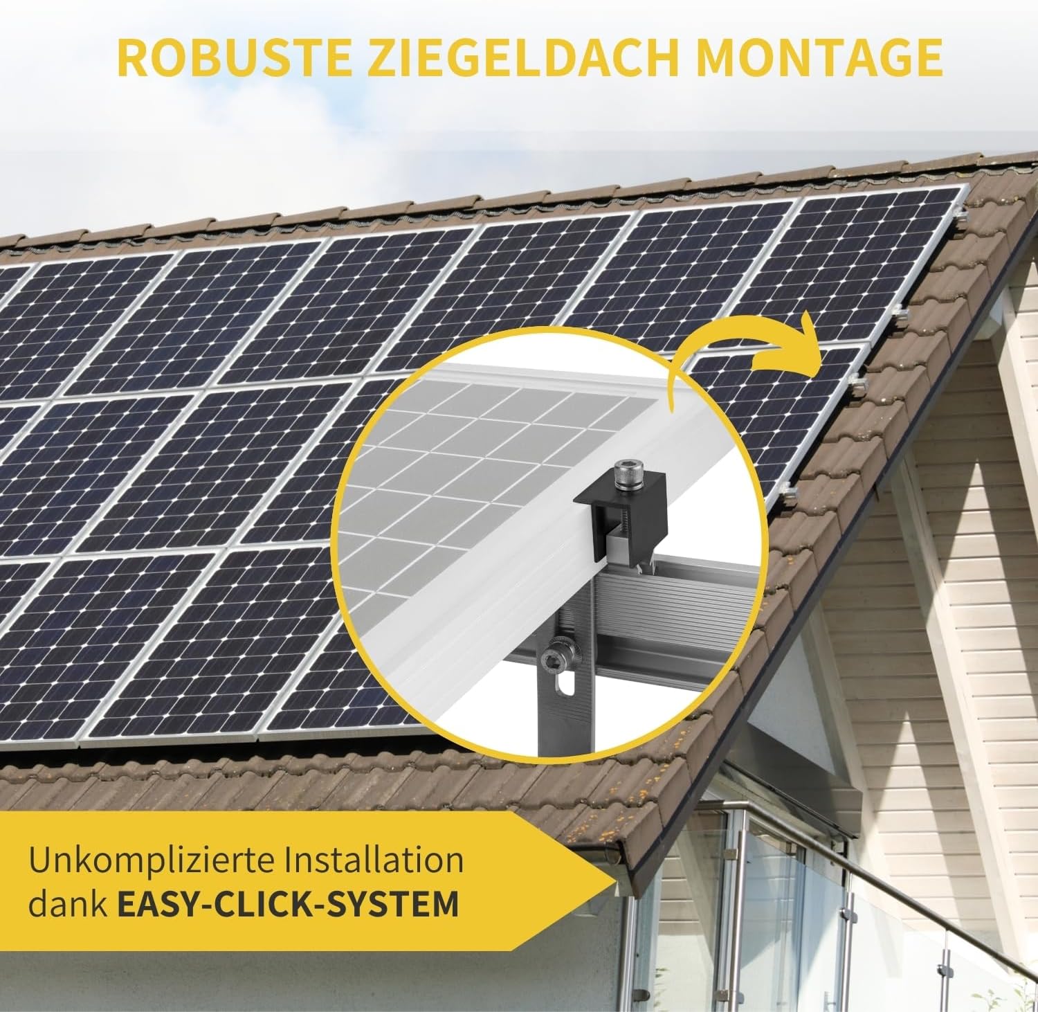 Solar Halterung Ziegeldach I Set für 3 PV Module 30-40mm I silber / schwarz I Solarmodul Halterung Balkonkraftwerk I Solarmodulbefestigungsset für Ziegeldächer aus Edelstahl