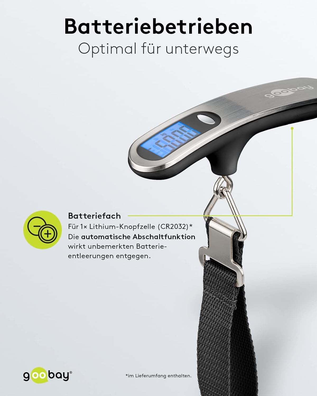 Digitale Kofferwaage Gepäckwaage mit heller LCD-Anzeige und Tara-Funktion für Gepäck bis 50kg, bequemer Handgriff liegt perfekt in der Hand, für Reisen / Familienleben geeignet, Silber