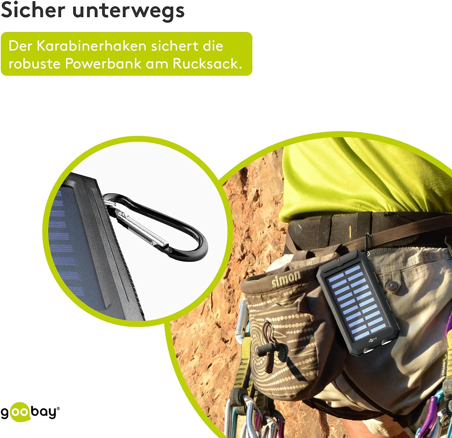 Outdoor Powerbank 8.0 (8.000 mAh), für Outdoor-Abenteuer Dank Robusten Design, Solarpanel und Taschenlampenfunktion