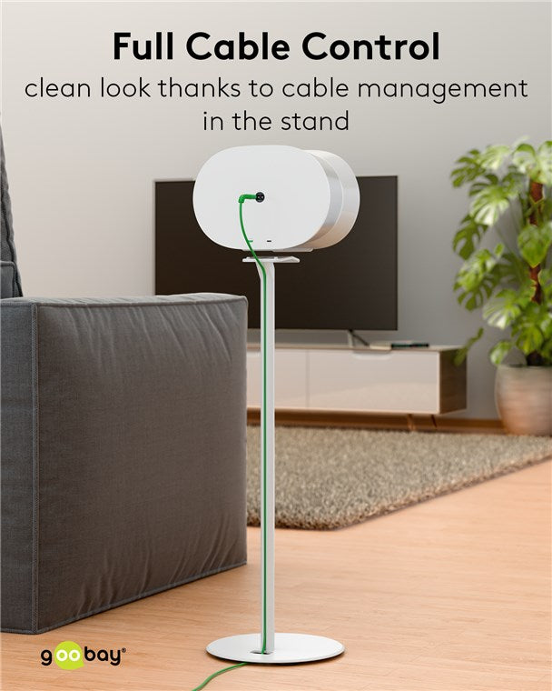goobay Lautsprecherständer für Sonos Era 300 / Lautsprecherhalterung 5kg Tragkraft / Boxenständer mit Kabelmanagement / 71cm hoch / weiß