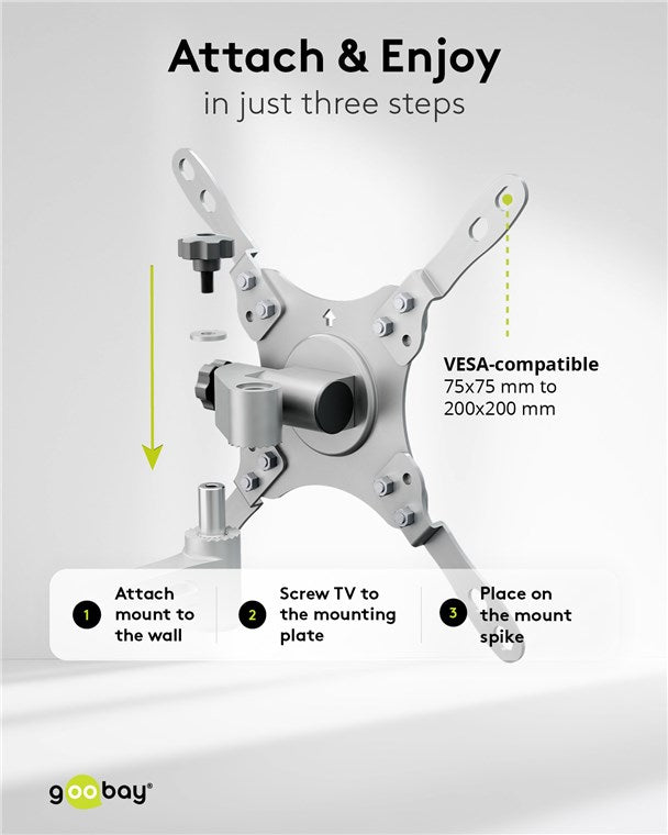goobay Universal TV Wandhalter / schwenkbar & neigbar, ausziehbar bis 38,6cm / max. 15kg / 13-43 Zoll / kompatibel bis VESA 200x200mm / für Wohnmobile geeignet