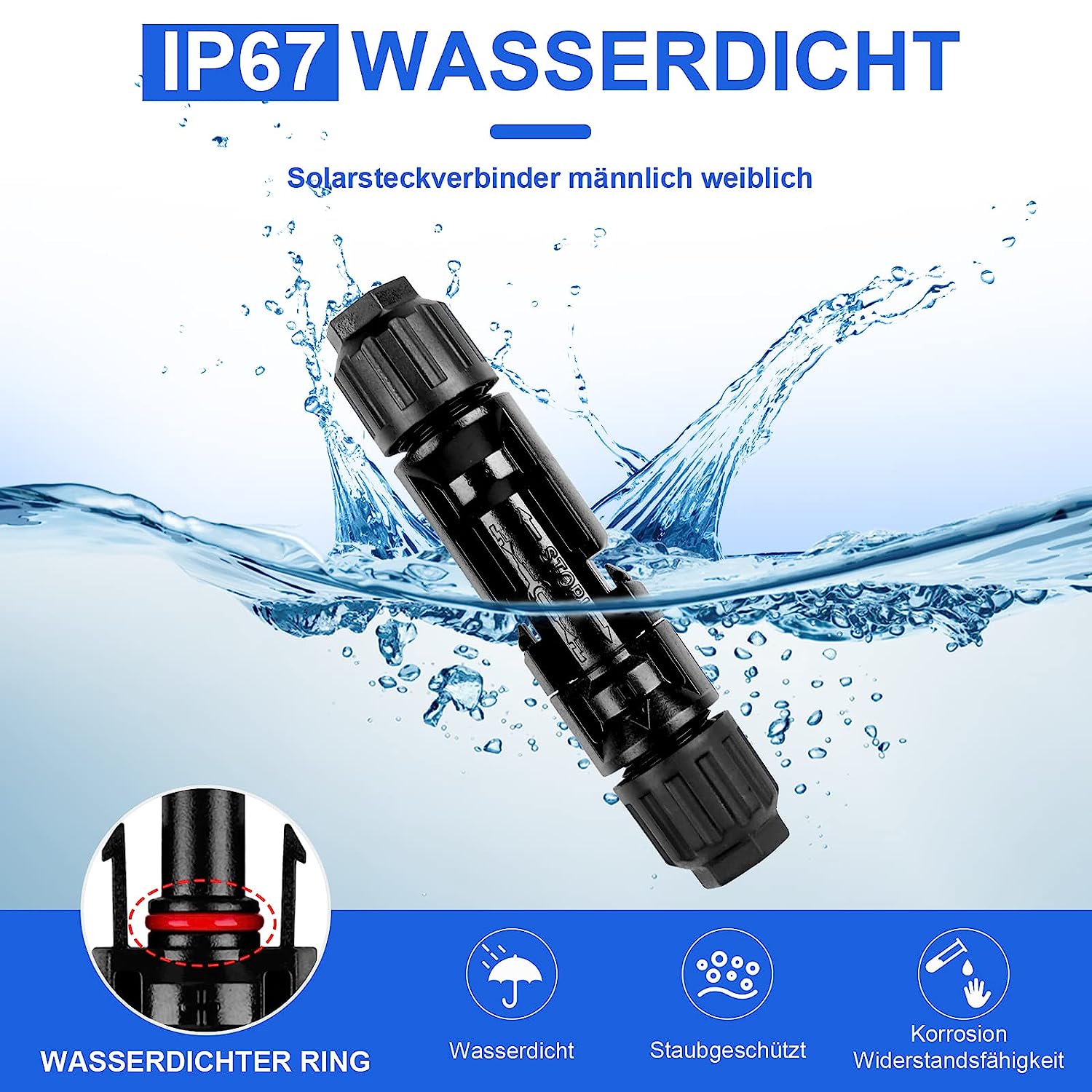 40 Paar Solarstecker Crimpzange Set für 2,5/4/6mm² Solarpanel P-V Kabel Männlich/Weiblich Photovoltaik Solarpanel Stecker Steckverbinder, PV Stecker mit Schraubenschlüssel