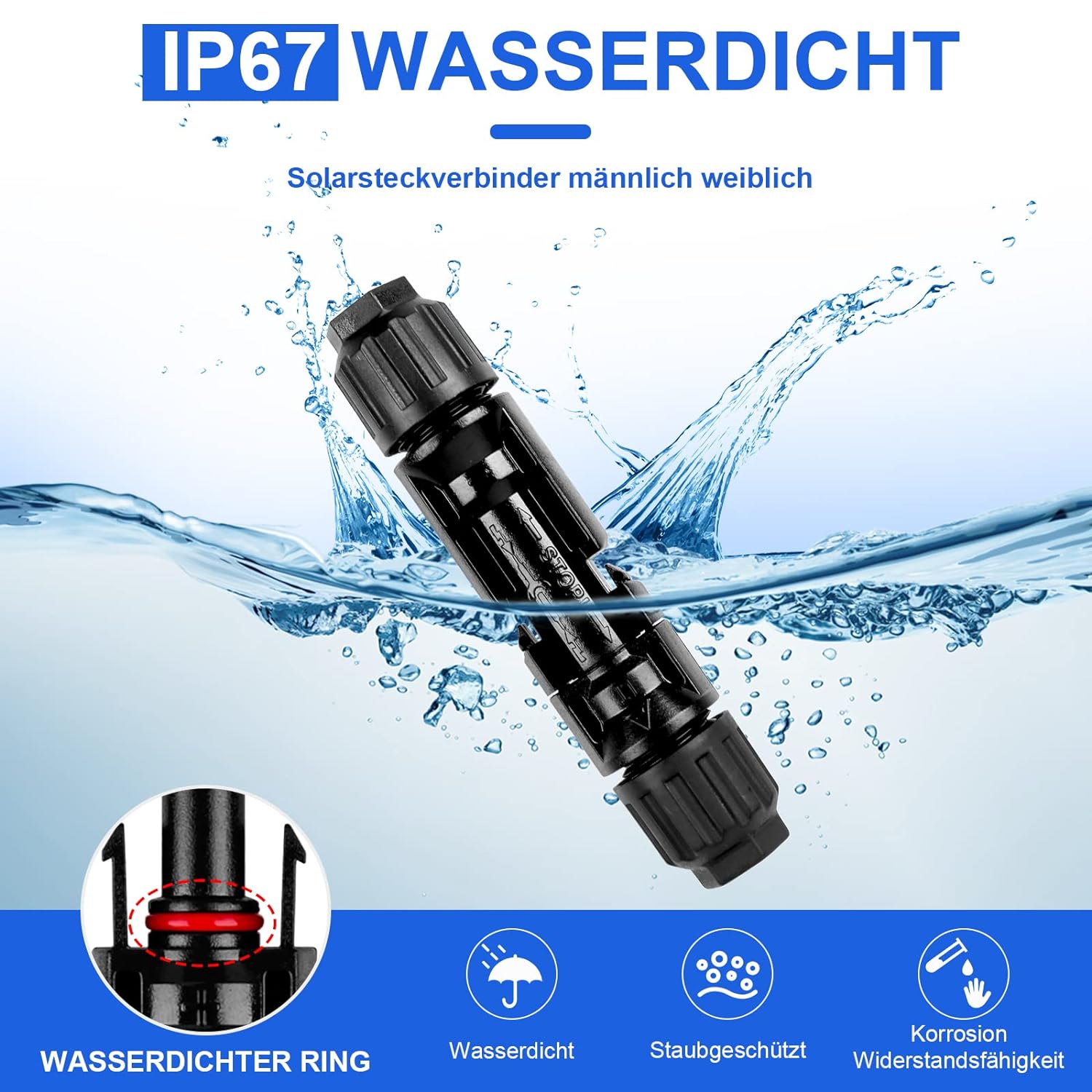 20 Paar Solarstecker Crimpzange Set für 2.5/4/6mm² Solarpanel Kabel, Männlich/Weiblich Photovoltaik Solarpanel Stecker Steckverbinder, Solarpanel Kabel Stecker mit Schraubenschlüssel-43pcs