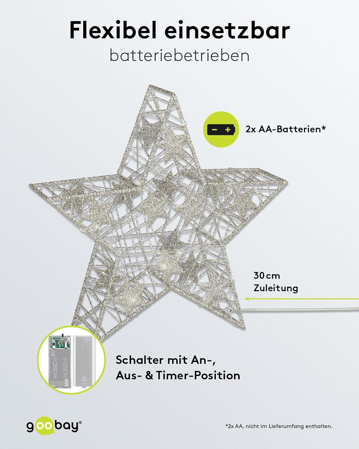 LED Drahtstern 3D / Weihnachtsdeko/Weihnachtsstern mit Timer/Integrierte LED Lichterkette/verwendbar als Tischlampe, Deko im Winter und Weihnachten/Beleuchtung batteriebetrieben
