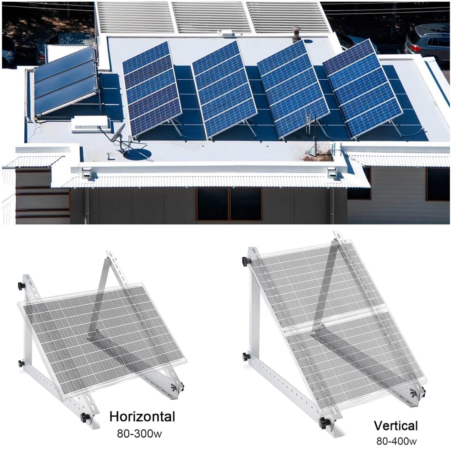 Solarmodul Halterung 45 Zoll,Photovoltaik Universal Solarmodul Halterungen 114CM photovoltaik, Balkonkraftwerk Halterung,Winkel Einstellbar 0-90°, für Dachhalterungen Solarmodule (2 Paar)