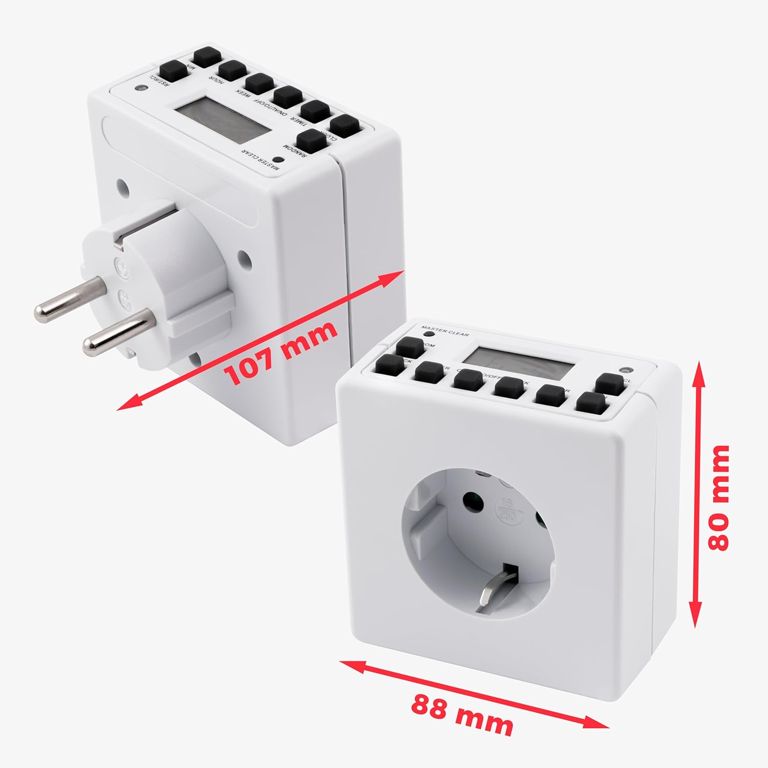MC Power - Digitale Zeitschaltuhr Steckdose | AZ-53 | 10 Schaltprogramme, 12/24 Std. Zyklus, programmierbar mit Backup-Batterie, energiesparender Timer für Haushalt, Büro