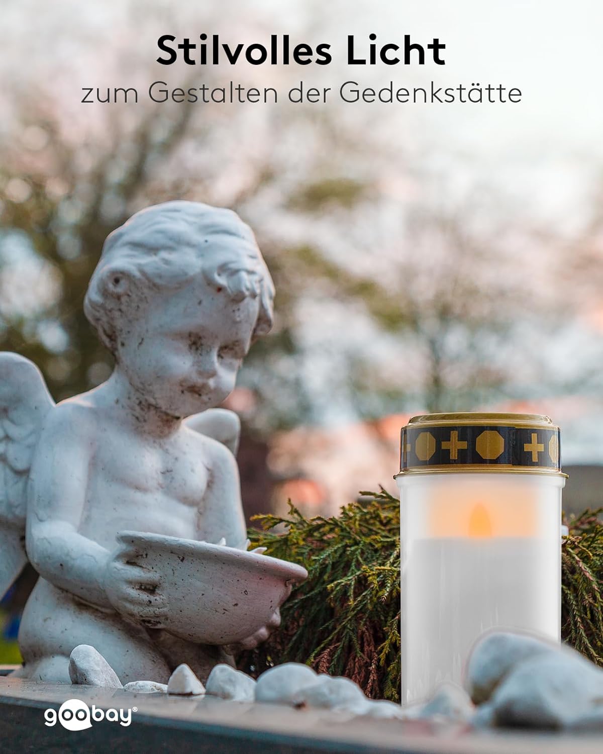 LED Grablicht mit Batterie/LED Grabkerzen Outdoor/Friedhof Kerzen/Grablichter/Ewiges Licht/Grablampe/Weiß/Batteriebetrieben 2x AA Mignon (Nicht im Lieferumfang enthalten)