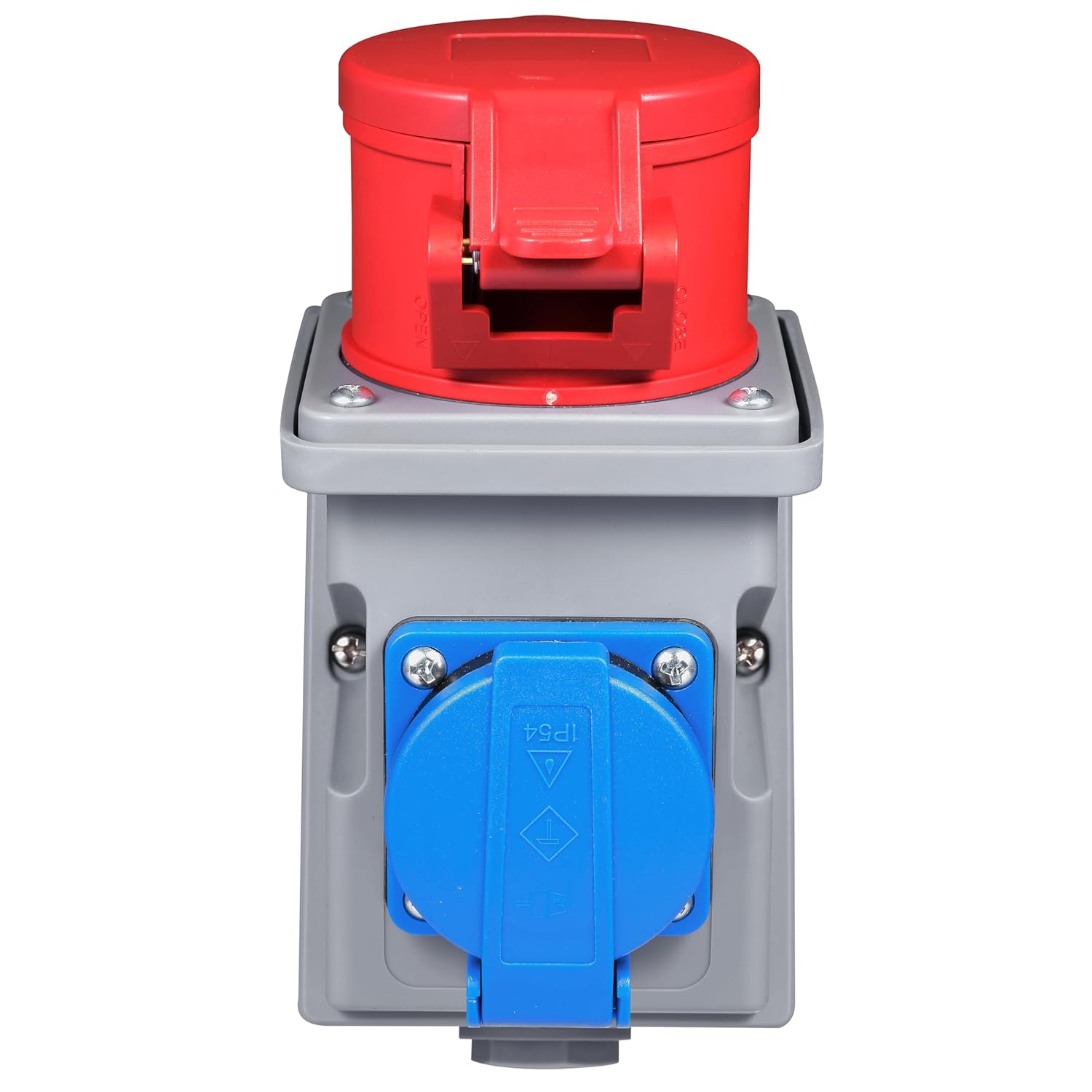 McPower CEE-Kombi-Wanddose | 1x Schutzkontakt Steckdose 1x CEE 16A | IP44, robustes Gehäuse mit Klappdeckel für Werkstätten Baustellen, Industrie