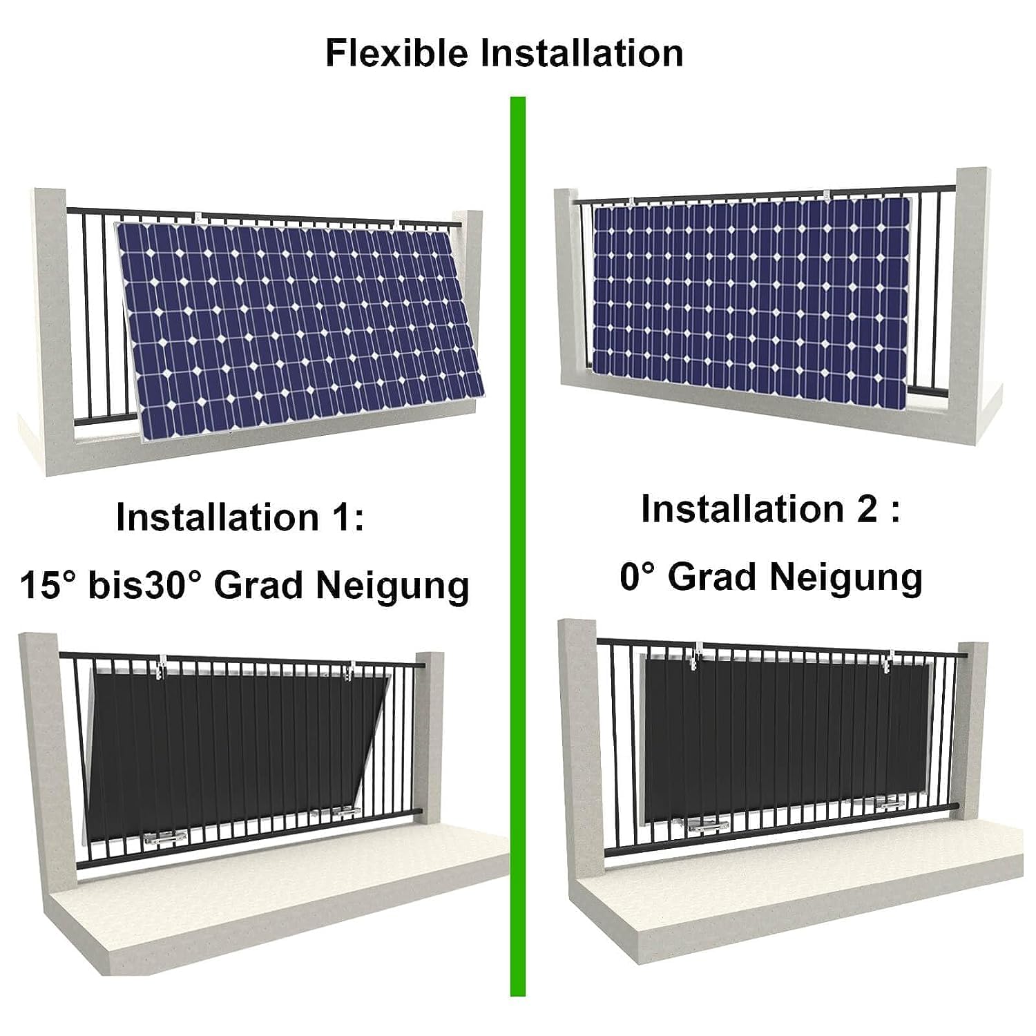 Balkonkraftwerk Halterung, Solarmodul Halterung mit Haken, Halterung für Solarmodule aus Aluminium, Photovoltaik Halterungen, Neigungswinkel 0° & 15-30° für Balkone (Balkonkraftwerk Halterung 1Paar)