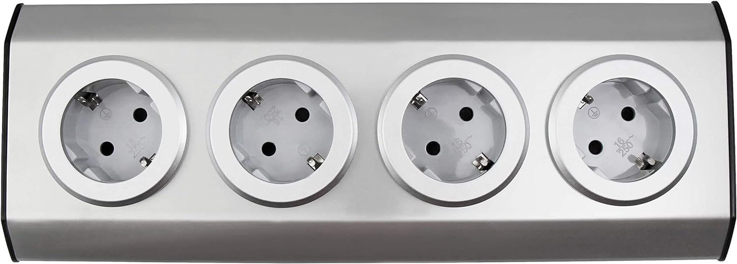 Steckdosenblock McPower ''Premium'' Aufbau, Edelstahl, 4-fach Schutzkontakt