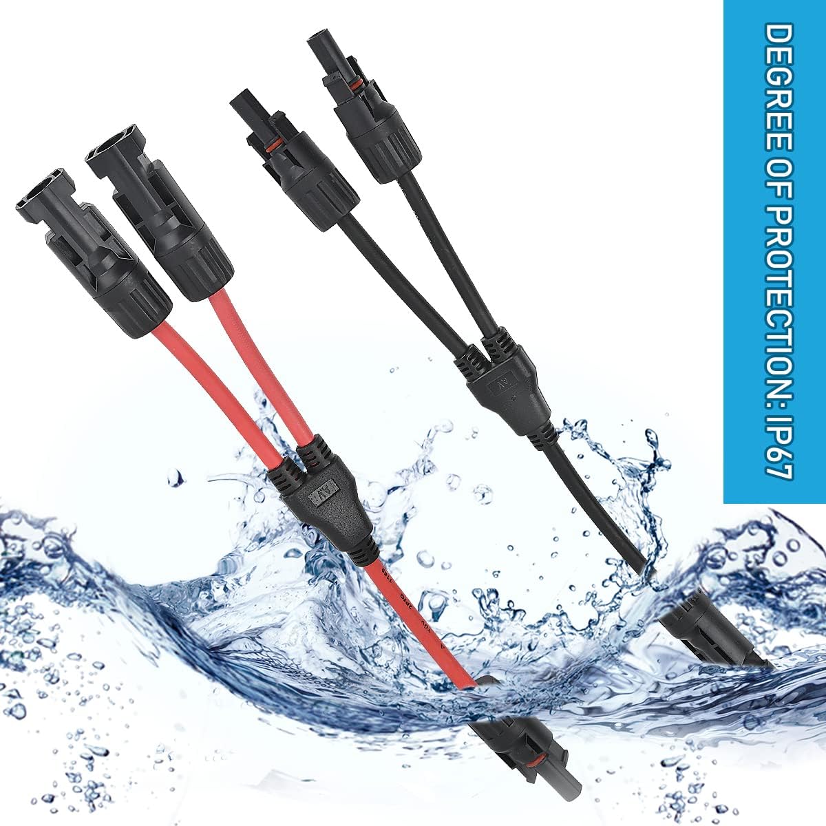 2 Paar Solarkabel Y-Verteiler Solarpanel-Kabel MMF+FFM für Parallel-Photovoltaik-Anschluss, Solarpanel Stecker Solaranschluss Y-Zweig Paralleladapter, 2 Rot + 2 Schwarz