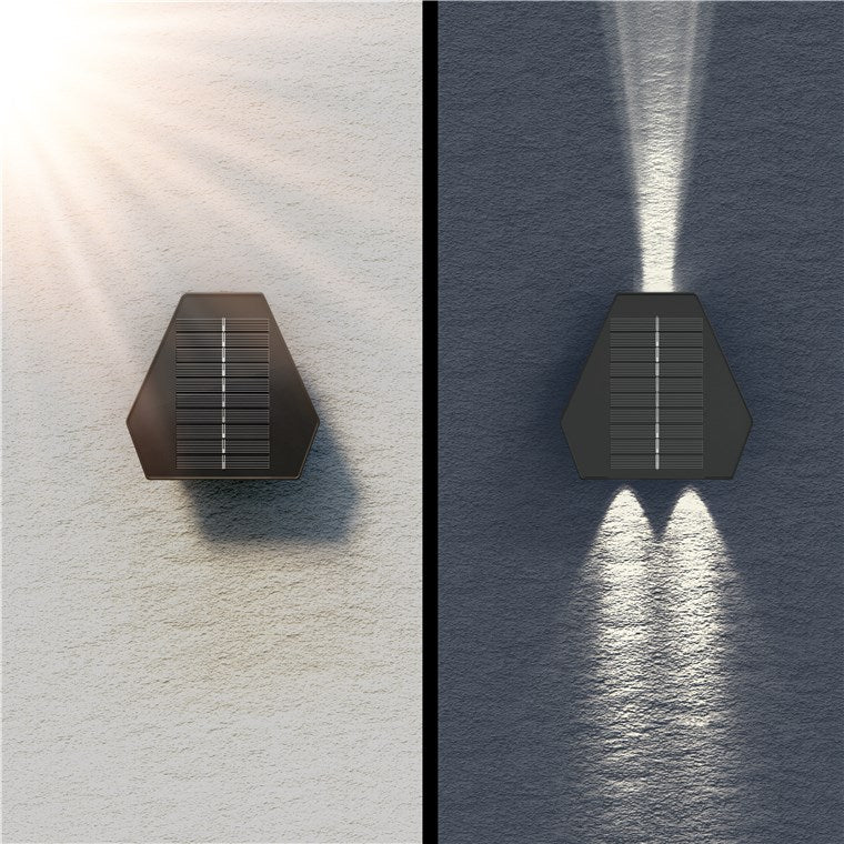 LED Solar Wandleuchte Diamant/Outdoor Außen LED Wandlampen für Haus Garage Pfad/Wasserdicht IP44, 45 lm, 3 Farbmodi 3000K - 6500K