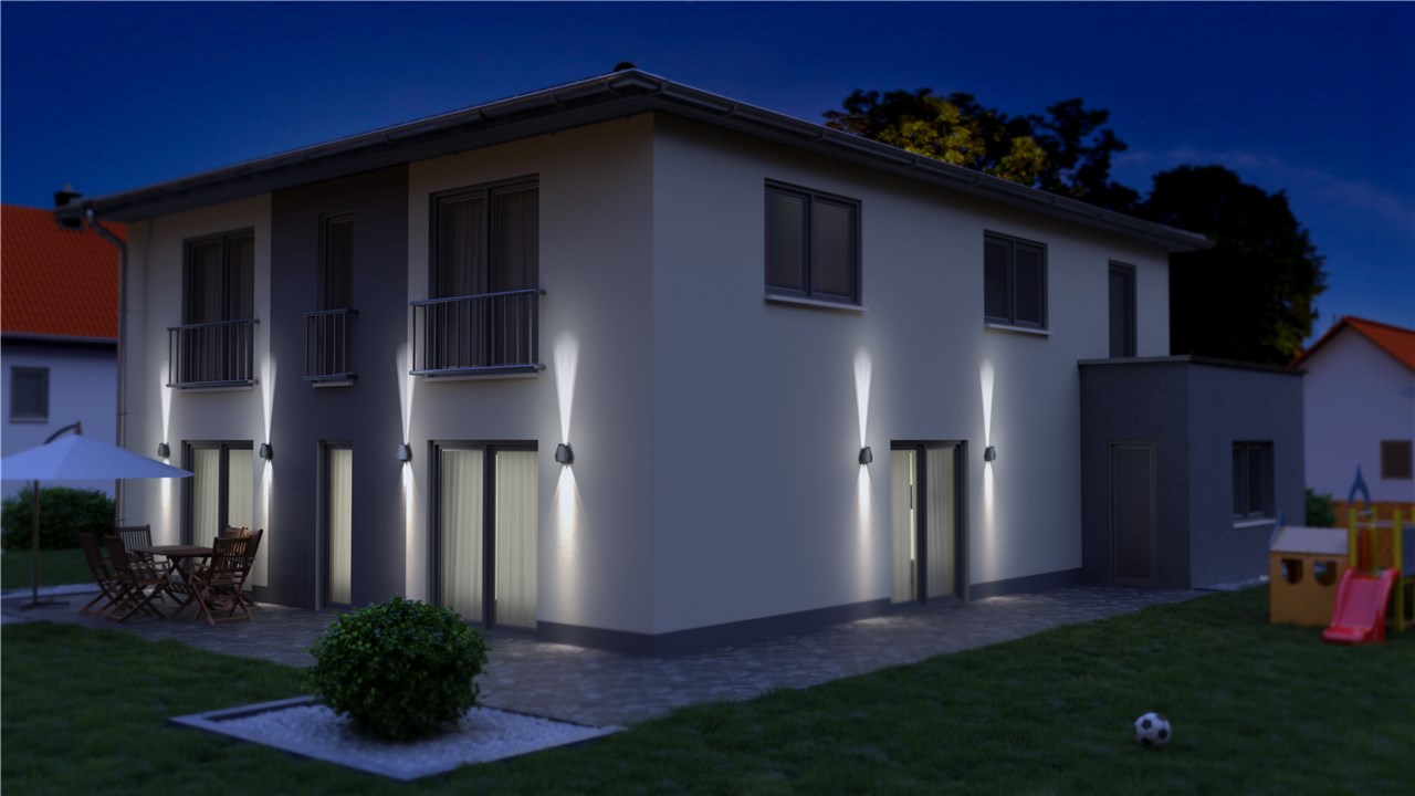 LED Solar Wandleuchte Diamant/Outdoor Außen LED Wandlampen für Haus Garage Pfad/Wasserdicht IP44, 45 lm, 3 Farbmodi 3000K - 6500K