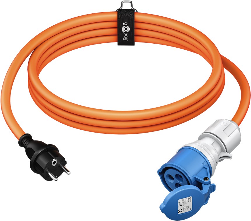 goobay CEE-Adapterkabel für Wohnwagen 1,5m Schutzkontakt auf CEE-Buchse mit Verschlusskappe, IP44, Kabel für Camping, Wohnmobil und Wohnwagen