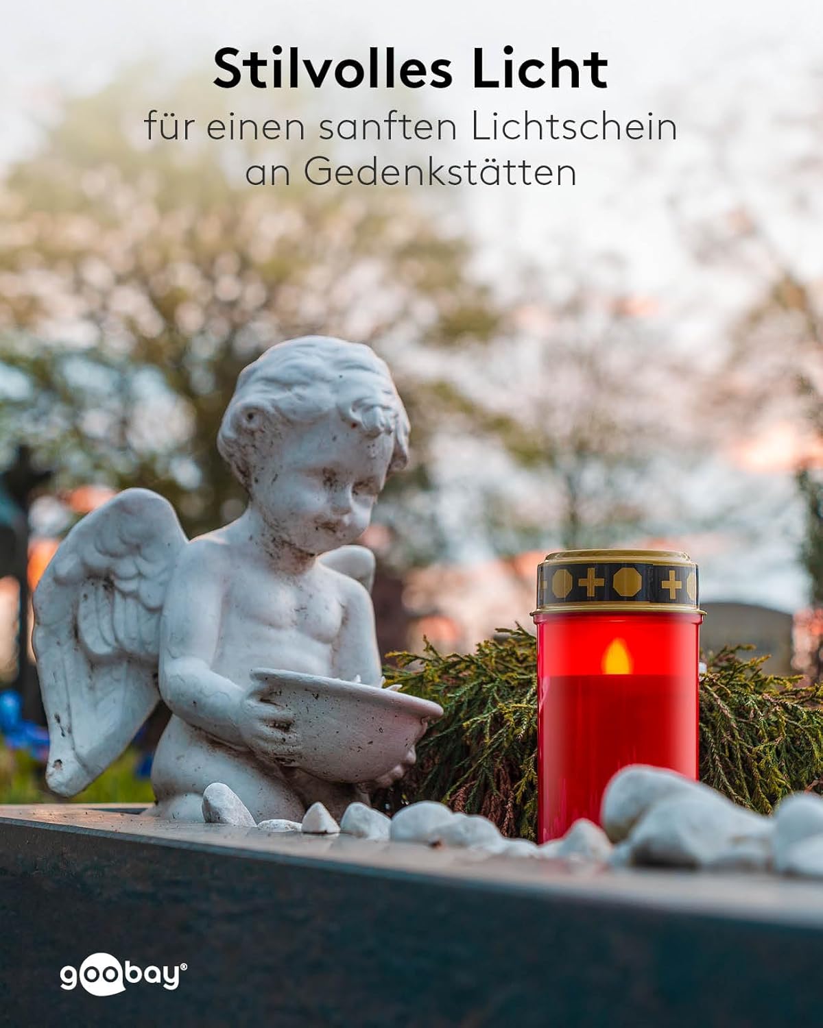 LED Grablicht mit Timer/Batteriebetrieben / LED Grabkerzen Outdoor / Friedhof Kerzen / Grablichter / Ewiges Licht / Grablampe / Rot / Batterie 2x C/LR14