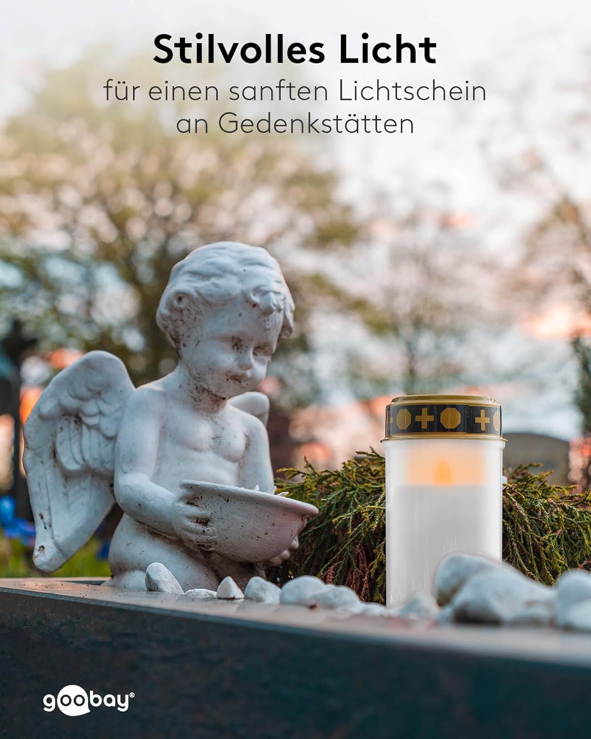 LED Grablicht mit Timer / Batteriebetrieben / LED Grabkerzen Outdoor / Friedhof Kerzen / Grablichter / Ewiges Licht / Grablampe / Weiß / Batterie 2x