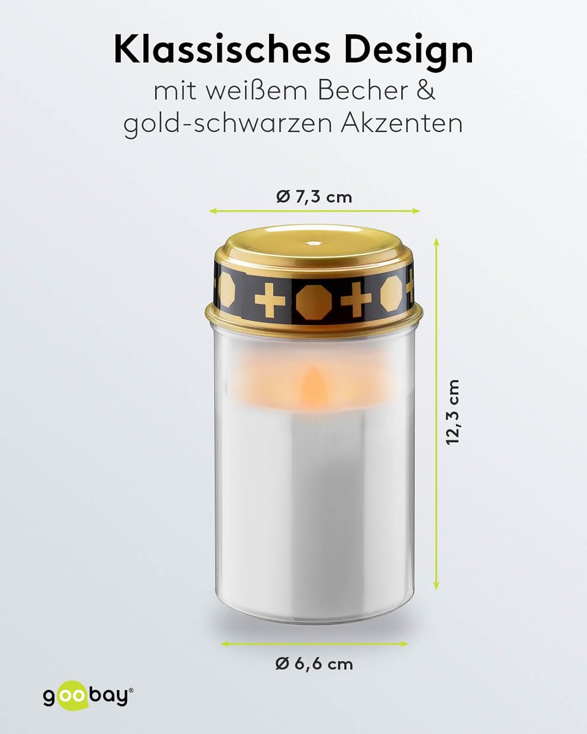 LED Grablicht mit Timer/Batteriebetrieben/LED Grabkerzen Outdoor/Friedhof Kerzen/Grablichter/Ewiges Licht/Grablampe/Weiß/Batterie 2x C/LR14 (Nicht im Lieferumfang)