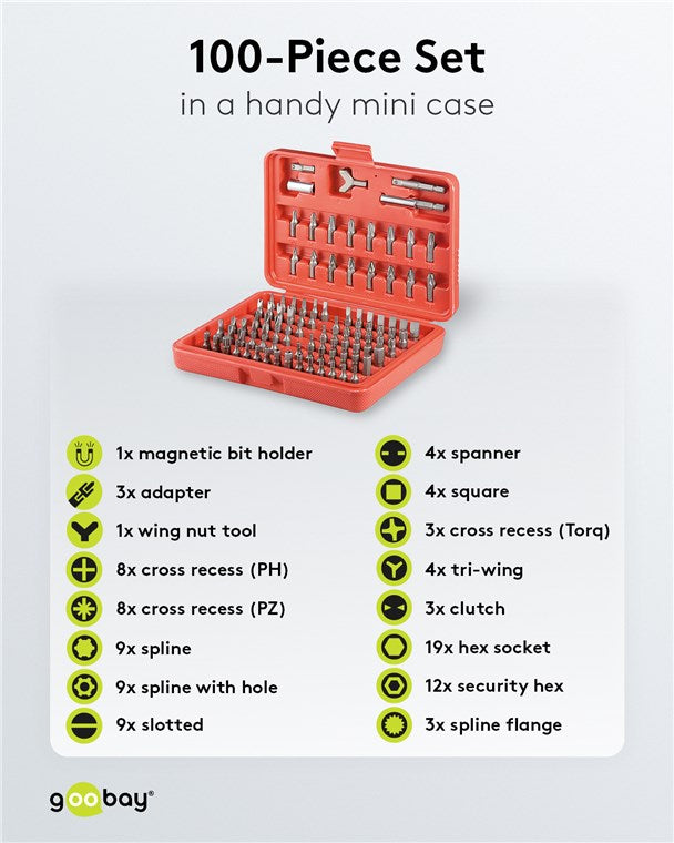 Bit Set Universal 100 Teile / Bitsatz mit magnetischen Bithalter 6,35mm / S2 Werkzeugstahl / Steckschlüsselsatz inkl. Box / Magnetische Bits / Bitbox Werkzeugset