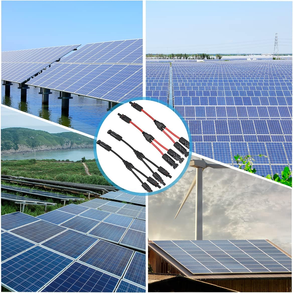 2 Paar Solarkabel Y-Verteiler Solarpanel-Kabel MMF+FFM für Parallel-Photovoltaik-Anschluss, Solarpanel Stecker Solaranschluss Y-Zweig Paralleladapter, 2 Rot + 2 Schwarz