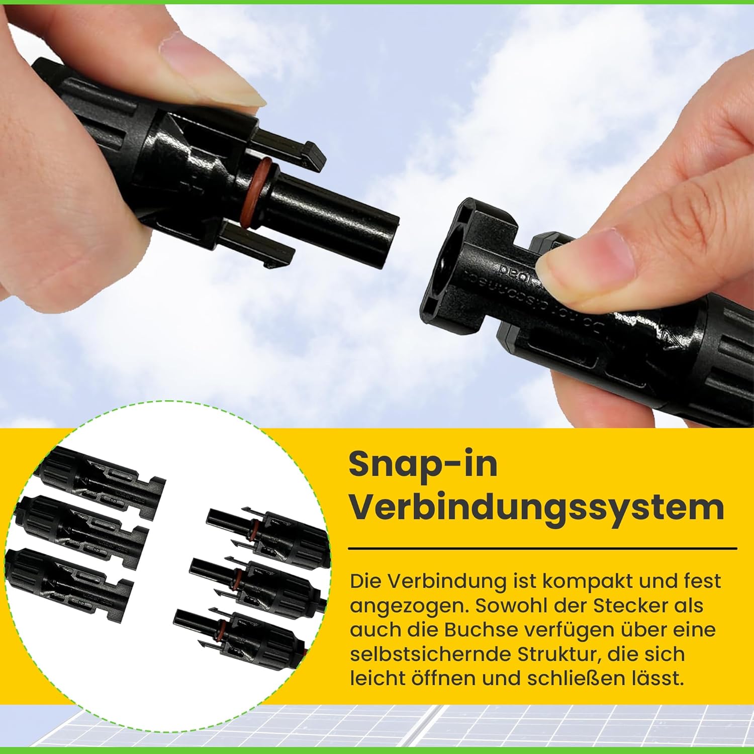 3-fach T-Verbinder-Set für Solarmodule mit 54 cm 6 mm² Kabelverlängerung, Snap-In Verriegelung, Easy-Click System, IP67 Schutzklasse, bis zu 1000V DC, für Outdoor-Solaranlagen (1 Paar)