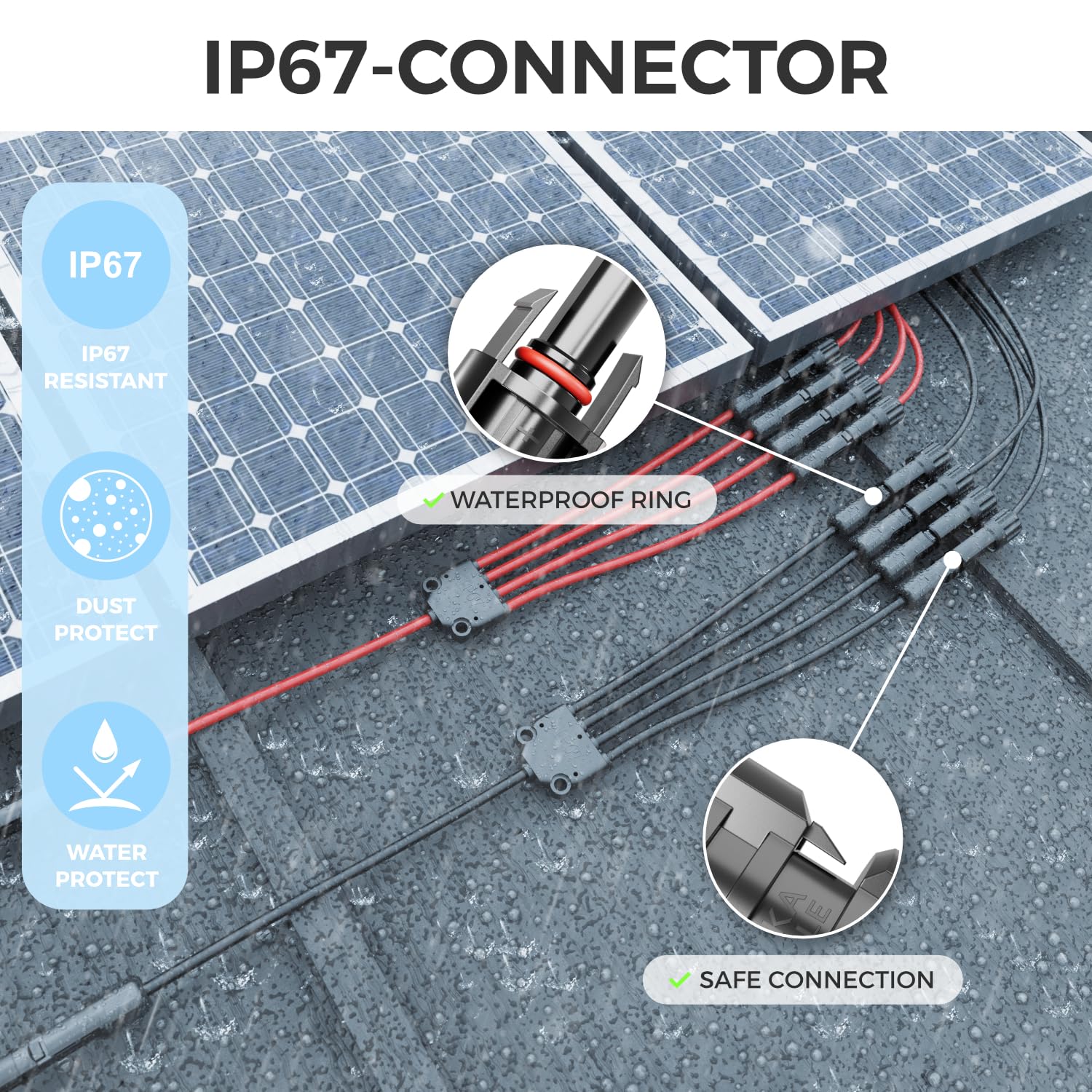 Solar Y Kabel 4/1 Adapter 6mm² - Y Stecker Adapter PV4 / T-Adapter IP68 1500V - (M/FFFF, F/MMMM) - Für Solaranlage, Solarpanel, PV Anlage, Photovoltaik, PV Stecker (60cm)