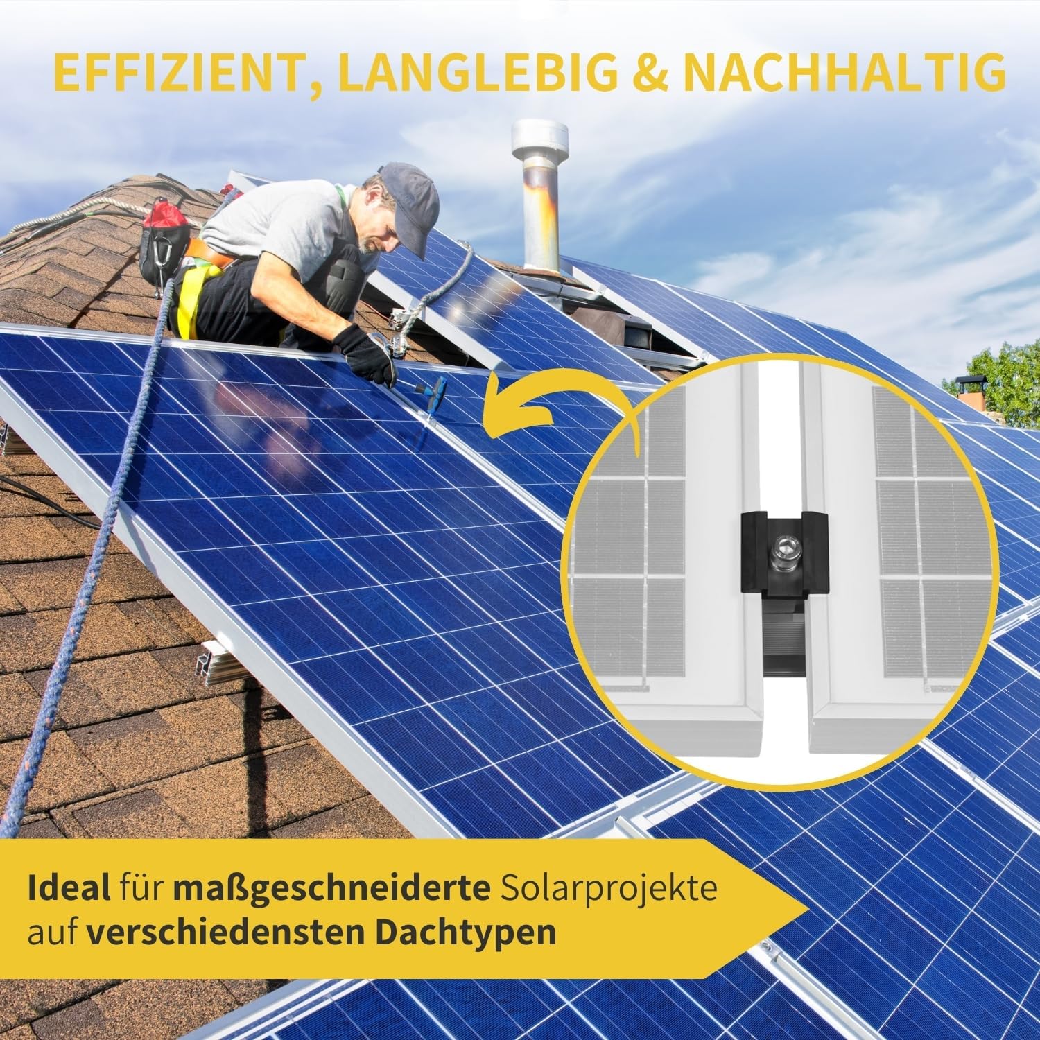 Solar Halterung Ziegeldach I Set für 4 PV Module 30-40mm I silber / schwarz I Solarmodul Halterung Balkonkraftwerk I Solarmodulbefestigungsset für Ziegeldächer aus Edelstahl