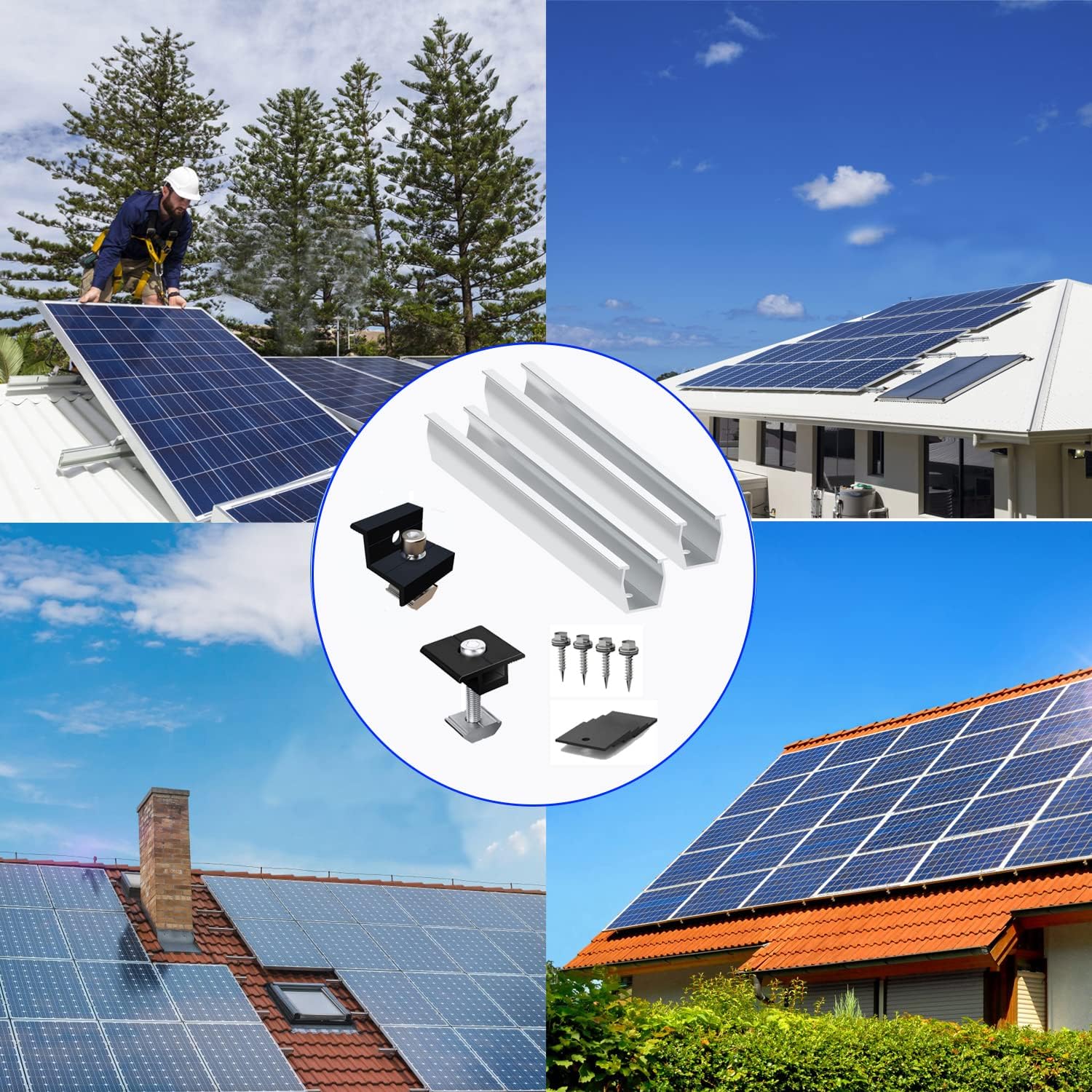 Solarmodul Halterung Flachdach, Alu Photovoltaik Montageschiene 12CM, Verstellbare Schwarz Klemme für 30-35MM Dicke Module, Solarpanel Halterung Montageset 2 Module Geeignet für Flachdach Trapezdach