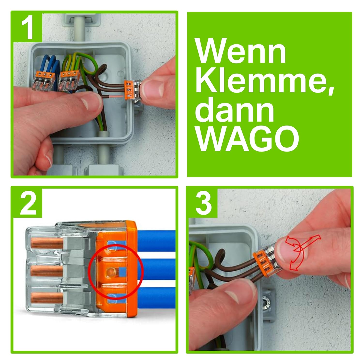 WAGO Verbindungsklemmen 2273-203 | 3 Leiter, bis 2,5 mm², 100 Stück, COMPACT Verbindungsklemme für eindrähtige Leiter, bestätigte Anwendungssicherheit, kleinstmögliche Bauform
