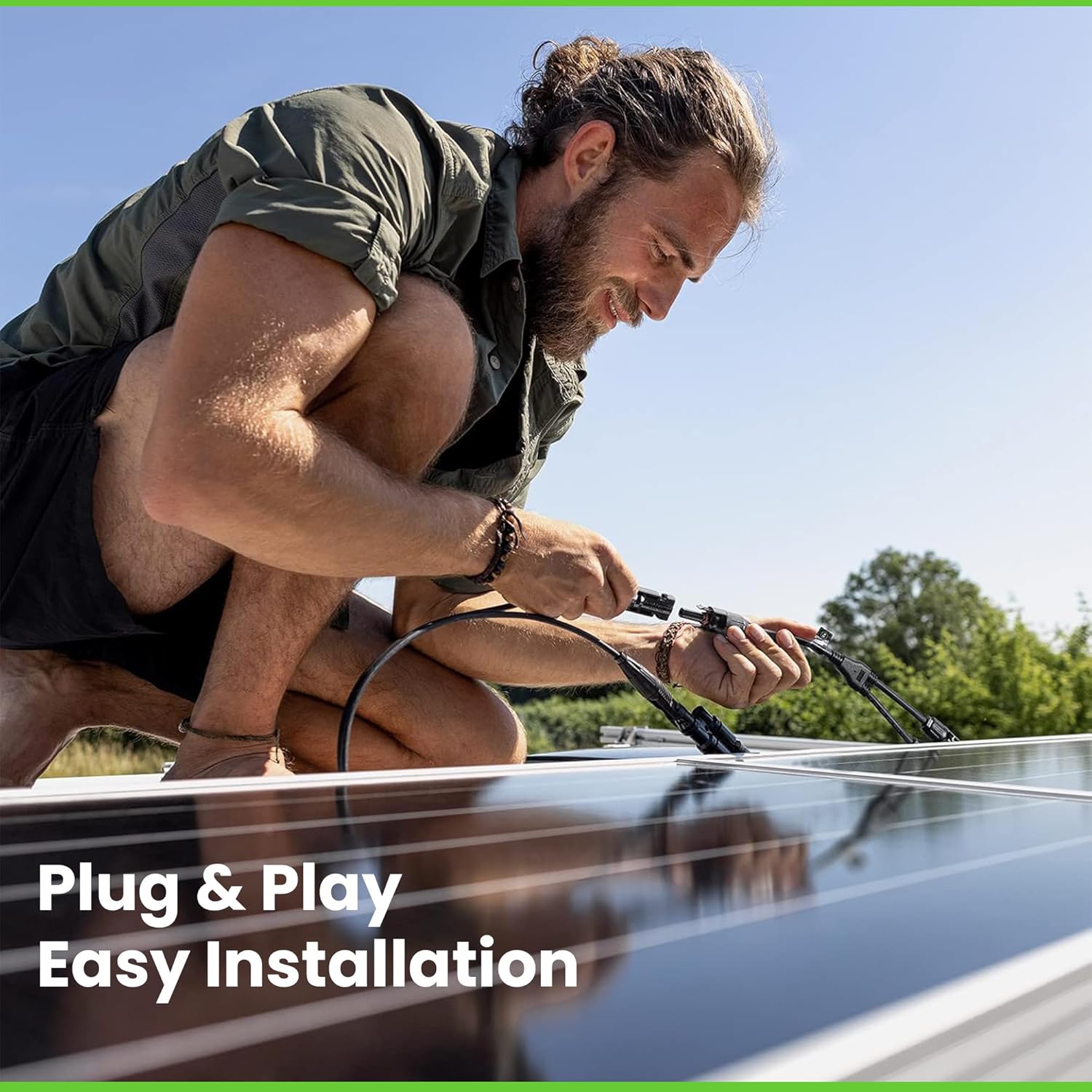 4-fach T-Verbinder-Set für Solarmodule mit 54 cm 6 mm² Kabelverlängerung, Snap-In Verriegelung, Easy-Click System, IP67 Schutzklasse, bis zu 1000V DC, für Outdoor-Solaranlagen (1 Paar)