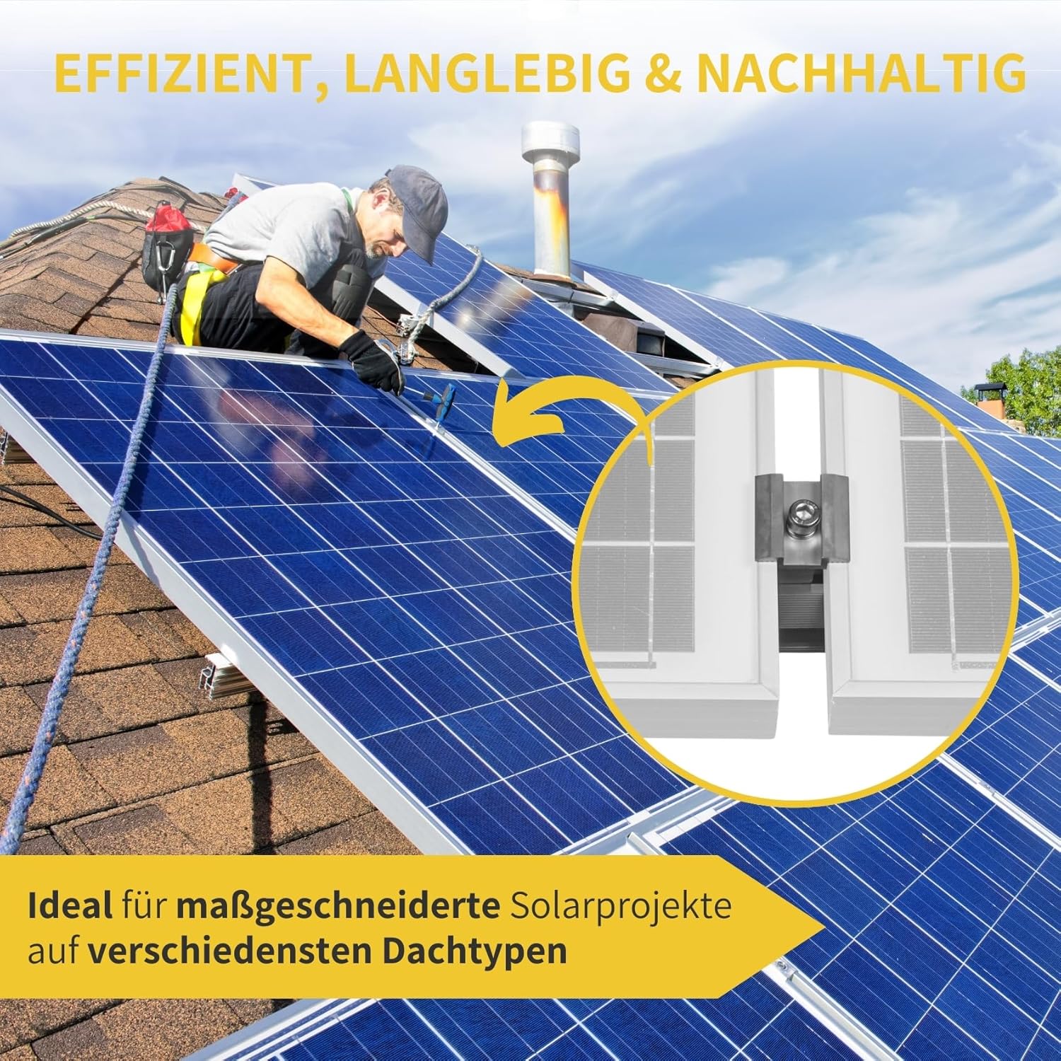 Solar Halterung Ziegeldach I Set für 2 PV Module 30-40mm I silber I Solarmodul Halterung Balkonkraftwerk I Solarmodulbefestigungsset für Ziegeldächer aus Edelstahl I PV-Halterung Montageset