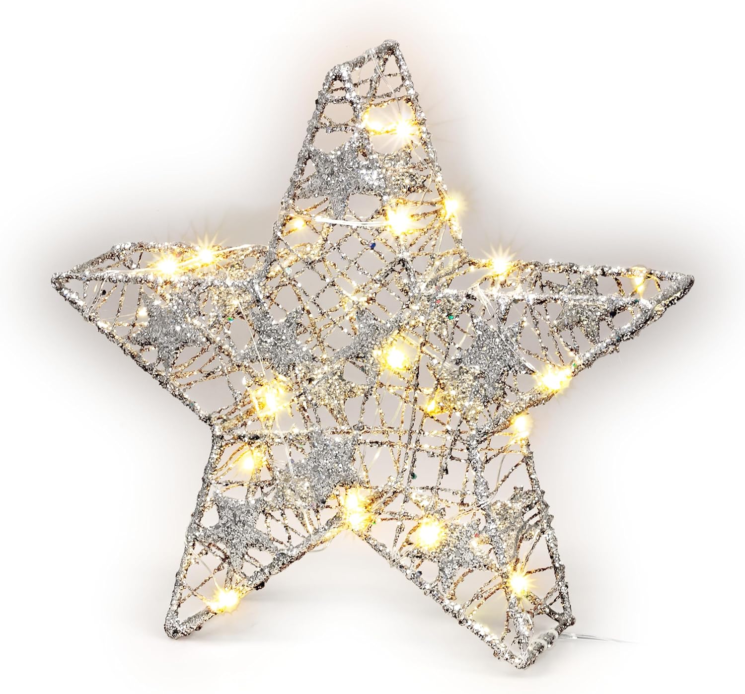 LED Drahtstern 3D / Weihnachtsdeko/Weihnachtsstern mit Timer/Integrierte LED Lichterkette/verwendbar als Tischlampe, Deko im Winter und Weihnachten/Beleuchtung batteriebetrieben
