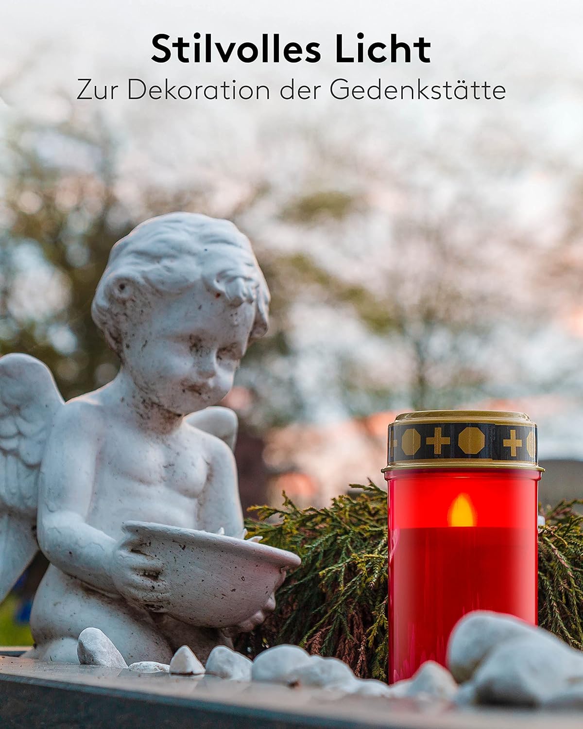 LED Grablicht mit Batterie/LED Grabkerzen Outdoor/Friedhof Kerzen/Grablichter/Ewiges Licht/Grablampe/Rot/Batteriebetrieben 2x AA Mignon (Nicht im Lieferumfang enthalten)