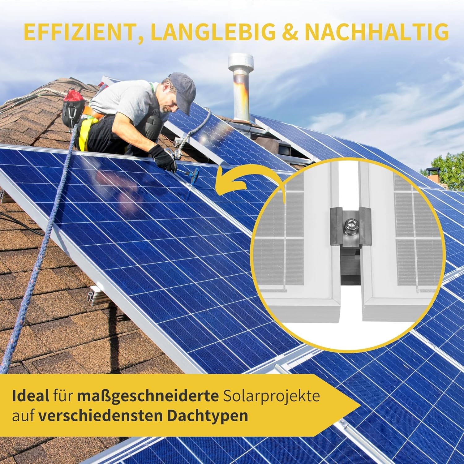 Solar Halterung Ziegeldach I Set für 4 PV Module 30-40mm I silber I Solarmodul Halterung Balkonkraftwerk I Solarmodulbefestigungsset für Ziegeldächer aus Edelstahl I PV-Halterung Montageset