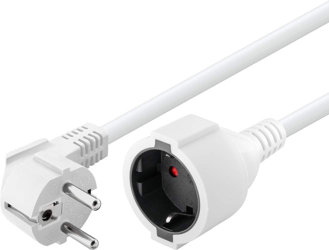 Goobay Gewinkeltes Strom Verlängerungskabel / Schutzkontakt Stecker 250V Schutzkontakt 5 Meter Stromkabel Verlängerung für Innenbereich / Weiß / 5m