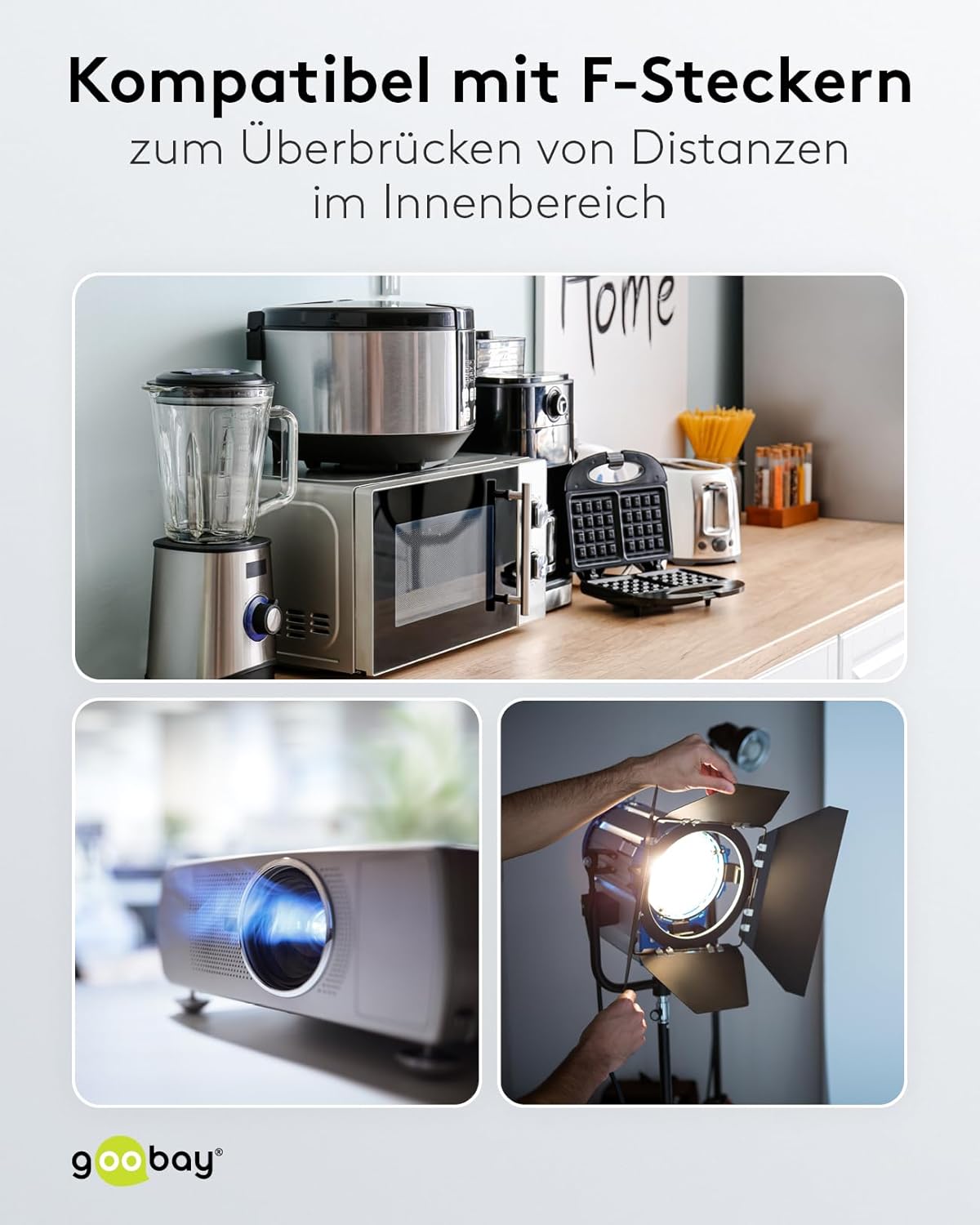 Goobay Gewinkeltes Strom Verlängerungskabel / Schutzkontakt Stecker 250V Schutzkontakt 2 Meter Stromkabel Verlängerung für Innenbereich / Weiß / 2m