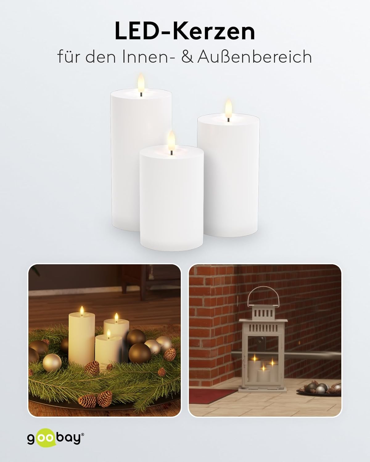 LED Kerzen 3er Set mit Fernbedienung / elektrische Outdoor Kerzenlichter / realistisch flackernde Flamme / LED Deko / Timerfunktion / Flammenlose LED Kerzen / Batteriebetrieben / weiß