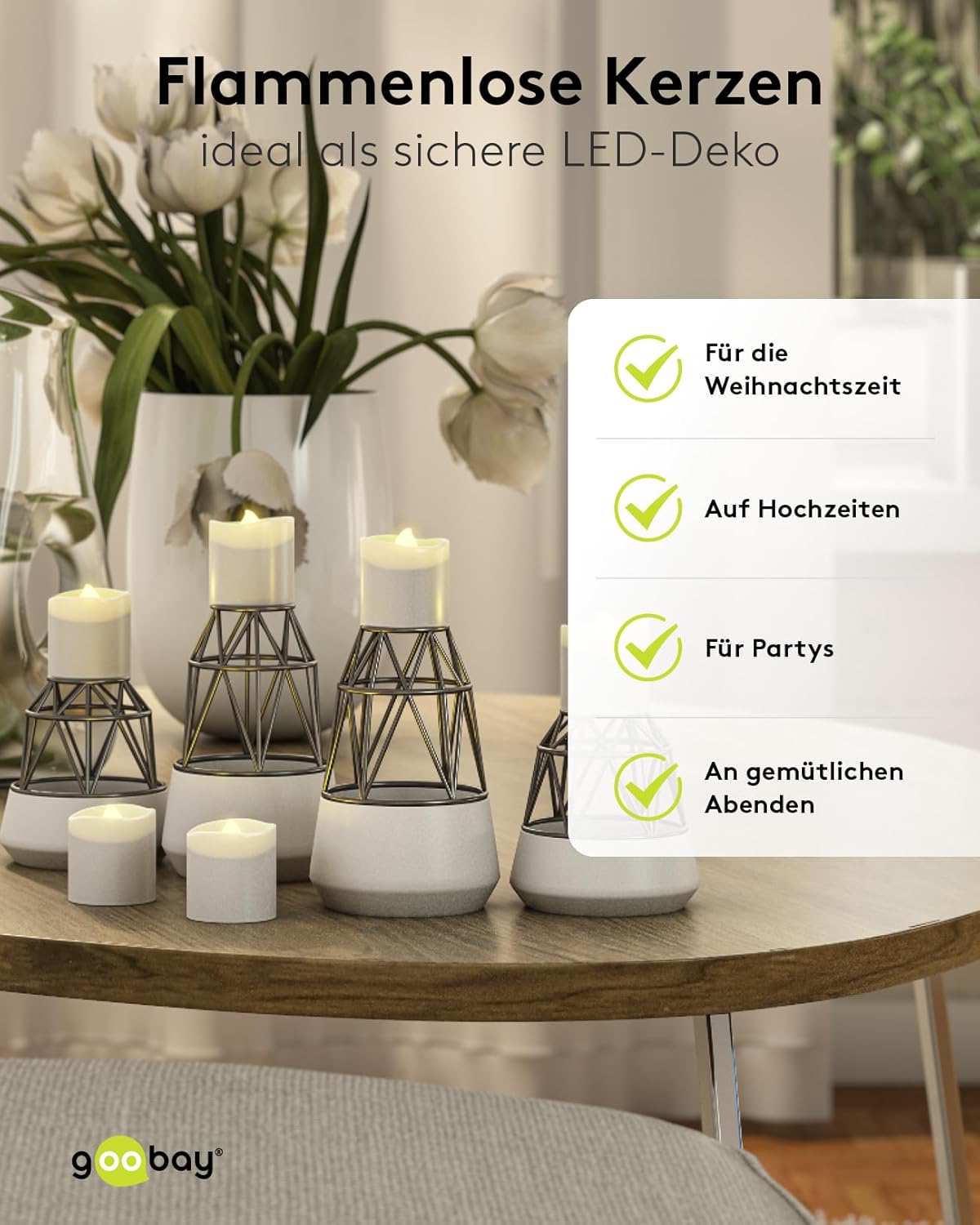 6er Set LED Teelichter/Akku Kerzen mit Timer/Aufladbare USB Teelichter / Kunststoffteelichter mit Akku / 6 kleine LED Kerzen wiederaufladbar, Weiß