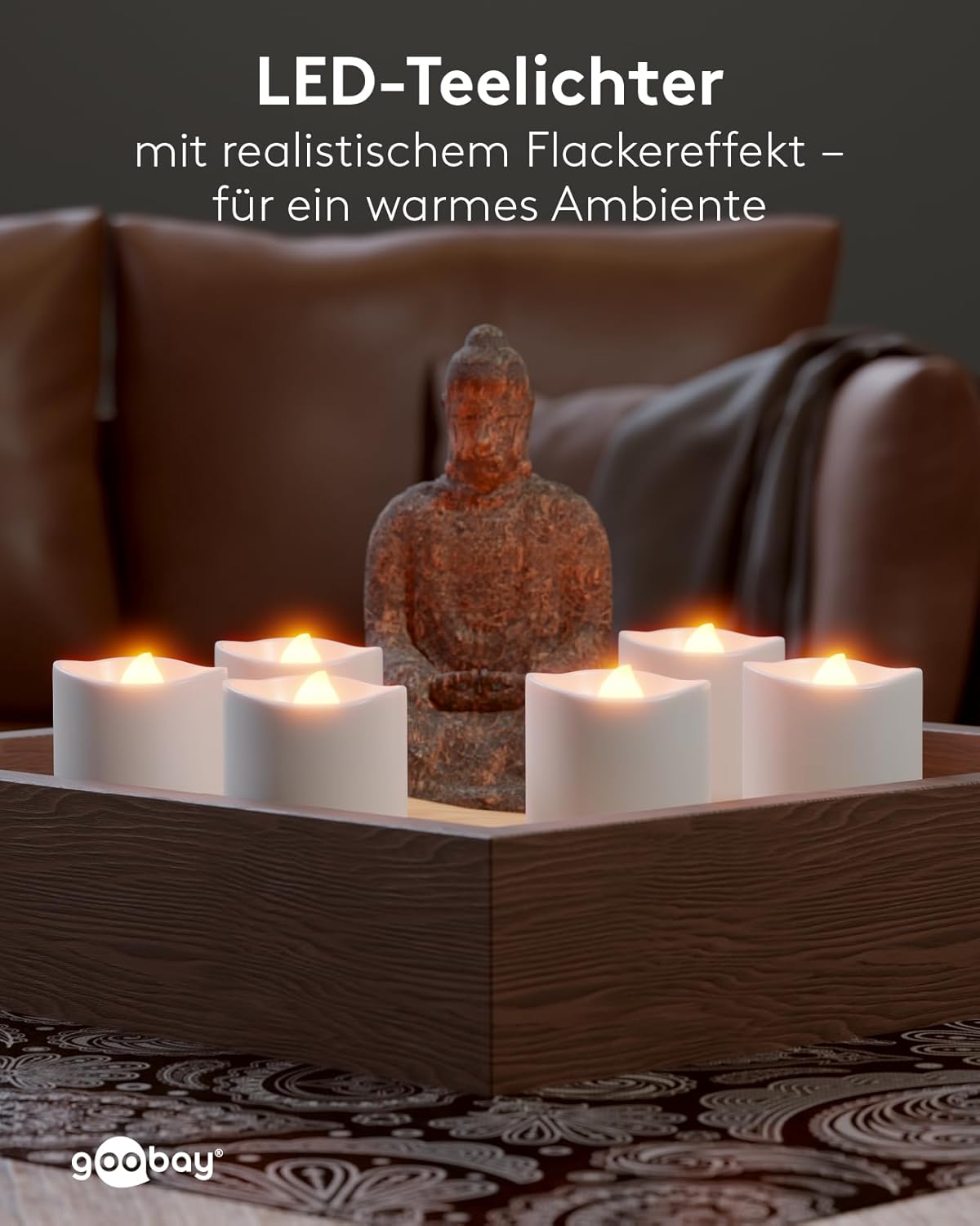 6er Set LED Teelichter/Akku Kerzen mit Timer/Aufladbare USB Teelichter / Kunststoffteelichter mit Akku / 6 kleine LED Kerzen wiederaufladbar, Weiß