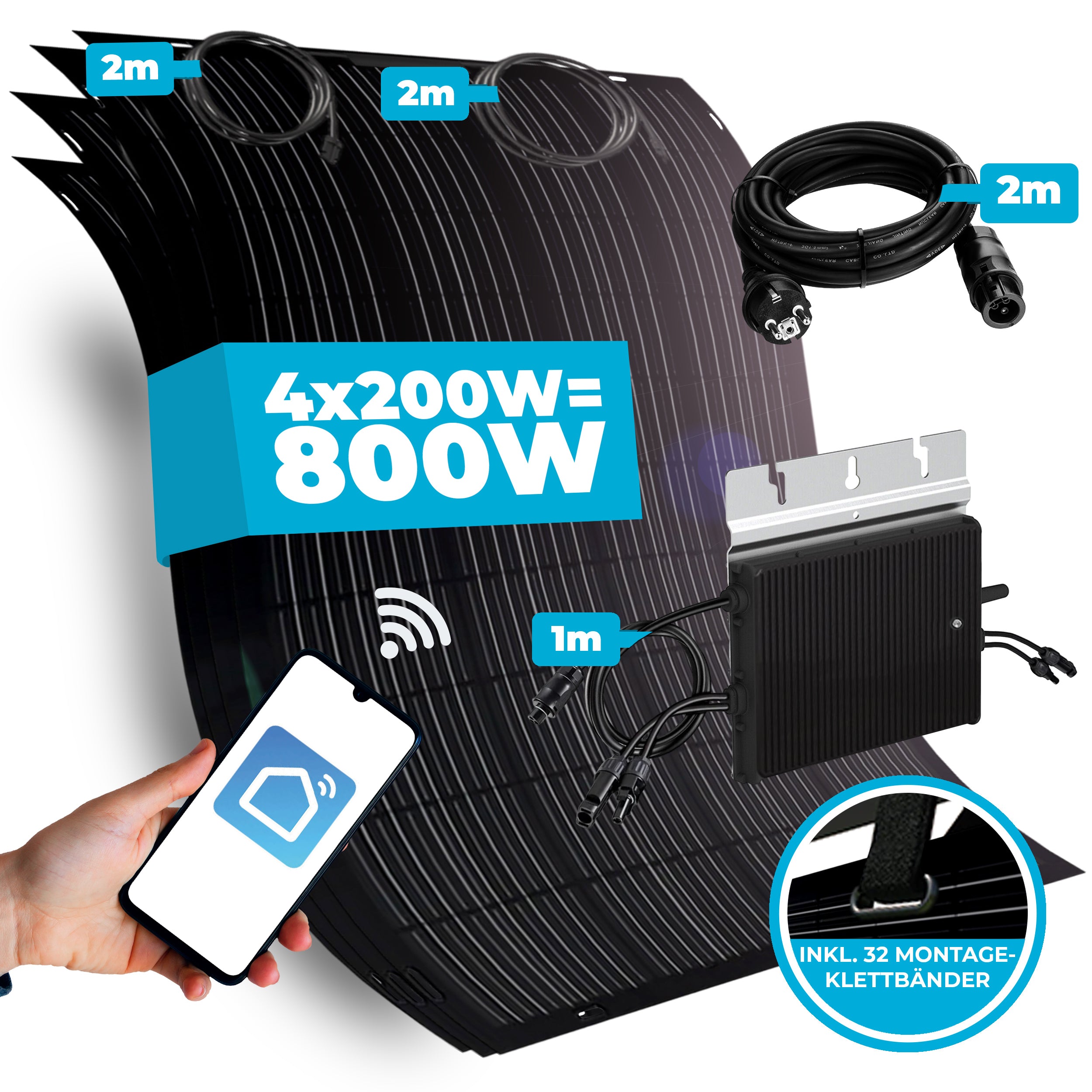Balkonkraftwerk 800W FLEX Solarmodul Solarpanel Solaranlage Photovoltaik (Anschluss vorne)