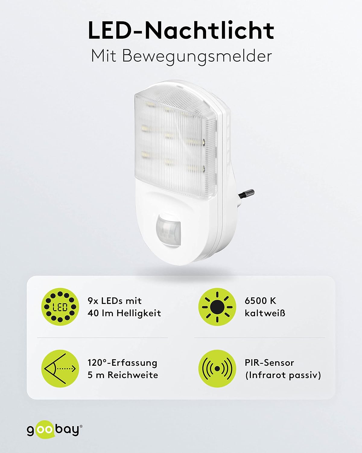 LED Nachtlicht mit Bewegungsmelder Innen Steckdosenlicht 120° Pir Sensor 5m Reichweite Steckdosenlampe Bewegungslicht Steckdose Weiß [Energieklasse A]