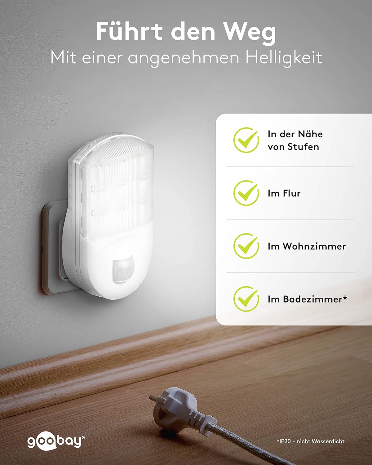 LED Nachtlicht mit Bewegungsmelder Innen Steckdosenlicht 120° Pir Sensor 5m Reichweite Steckdosenlampe Bewegungslicht Steckdose Weiß [Energieklasse A]