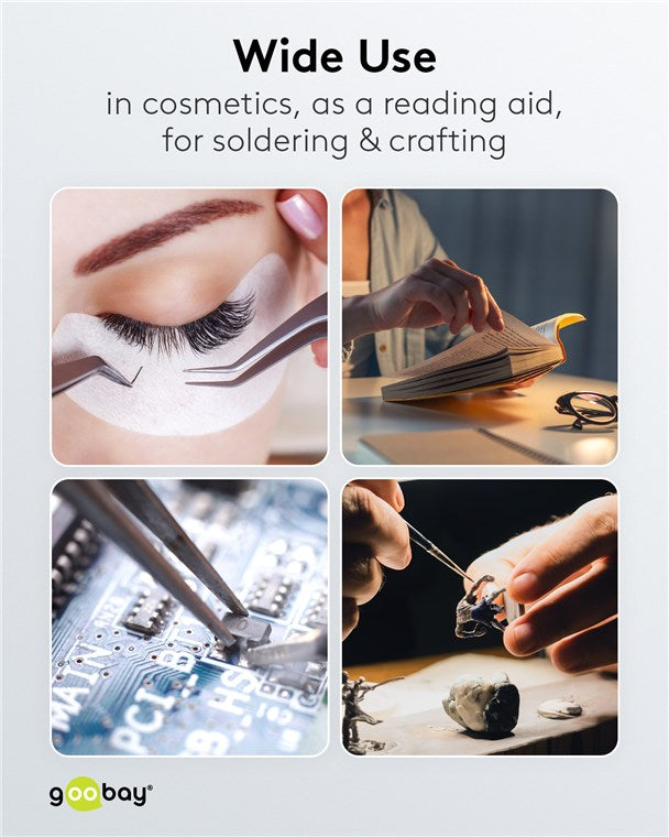 goobay LED Lupenleuchte mit Klemme / 9 W Leistungsaufnahme / 127 mm Kristall-Glaslinse/Farbtemperatur 6400 K / 1.75x Vergrößerung / Lichtstrom 83-730 Lumen / Schwarz