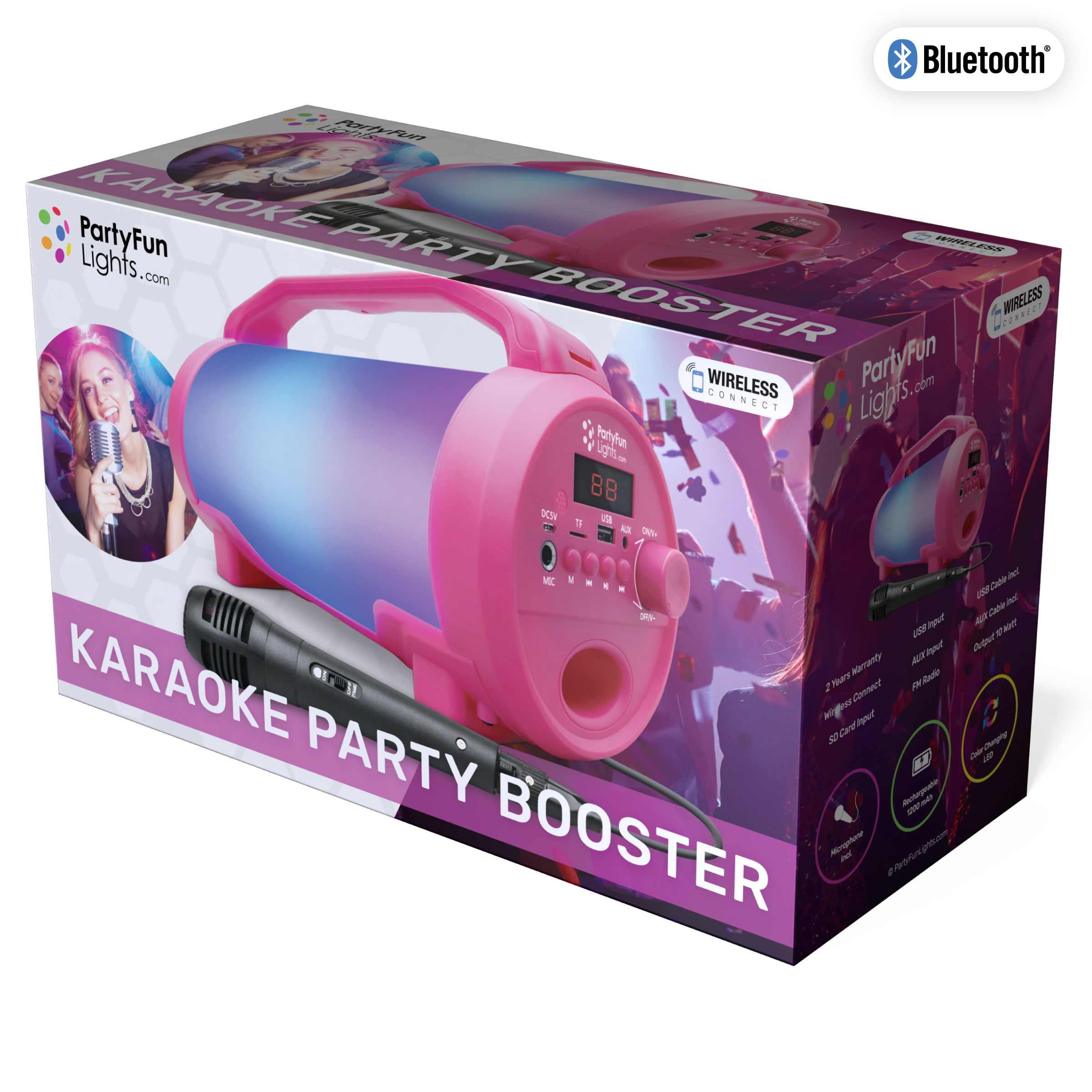 Bluetooth Lautsprecher, mit Mikrofon,12000mAh, Mini USB, AUX, Tragegriff, Pink