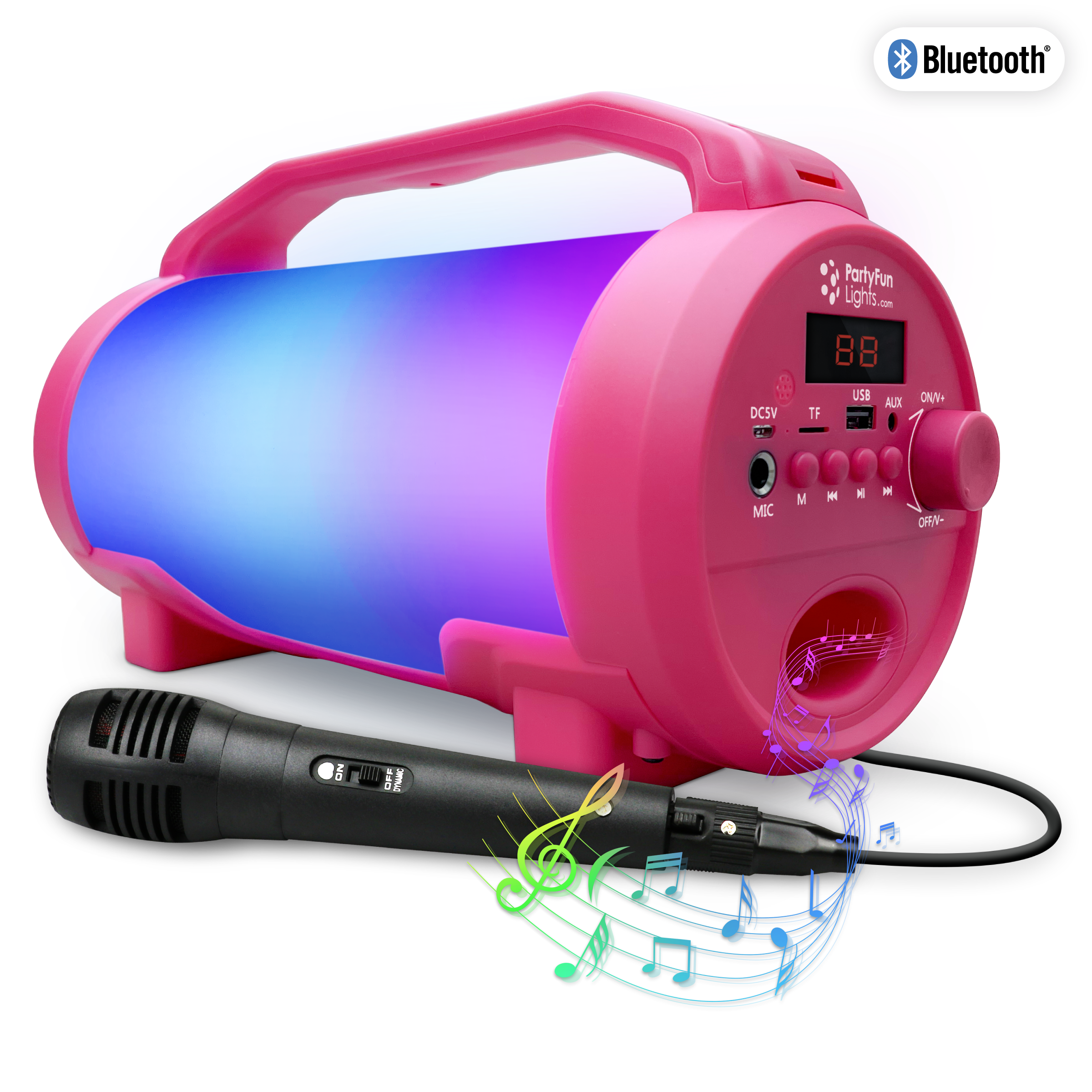 Bluetooth Lautsprecher, mit Mikrofon,12000mAh, Mini USB, AUX, Tragegriff, Pink